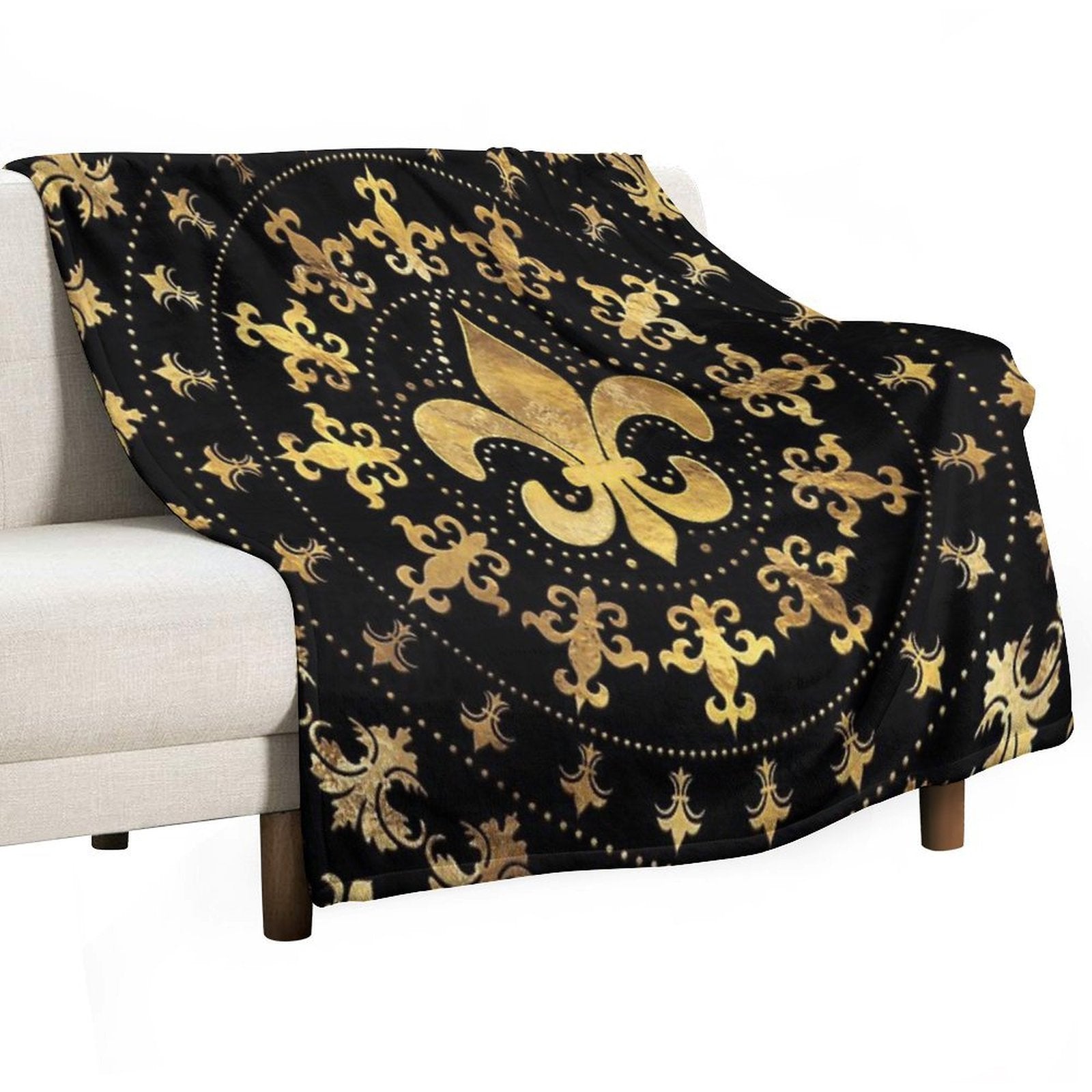 Fleur-de-lis - Circular Ornament - Gold And Black Multi-functional Throw Blanket