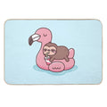 Cute Little Sloth Chilling On Flamingo Pool Float  Long-Lasting Bath Mat