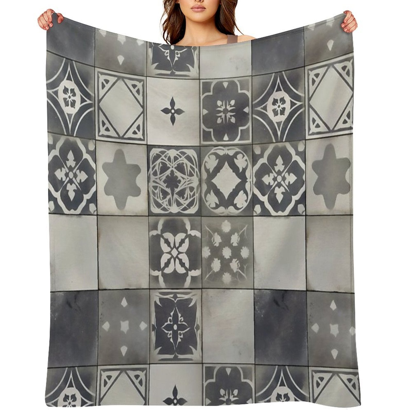 Vintage Geometric Tile Pattern Design Compact Throw Blanket