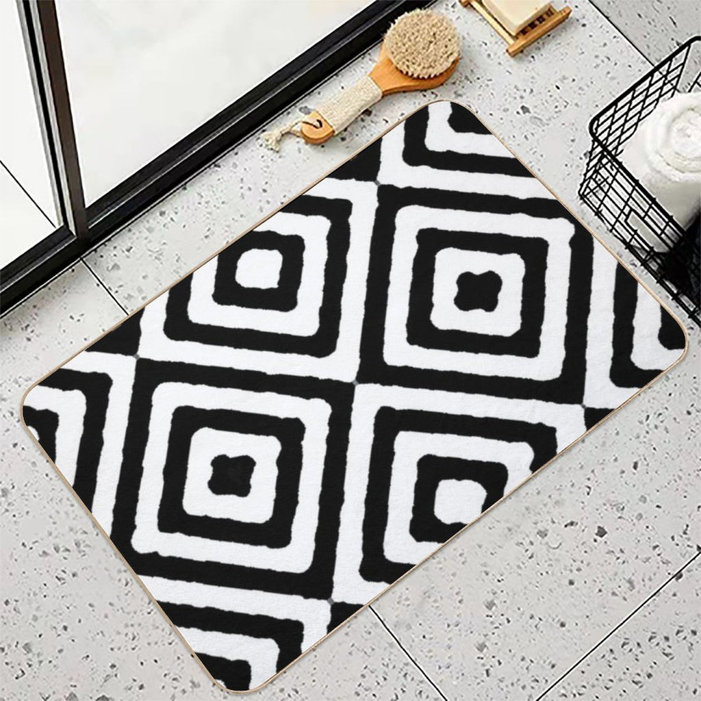 BLACK AND WHITE GEOMETRIC DIAMONDS PATTERN BY OZCUSHIONSTOO  Easy To Clean Bath Mat