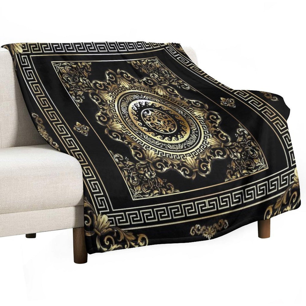 Ornate Baroque Black And Gold Greek Key Border Quick-dry Throw Blanket