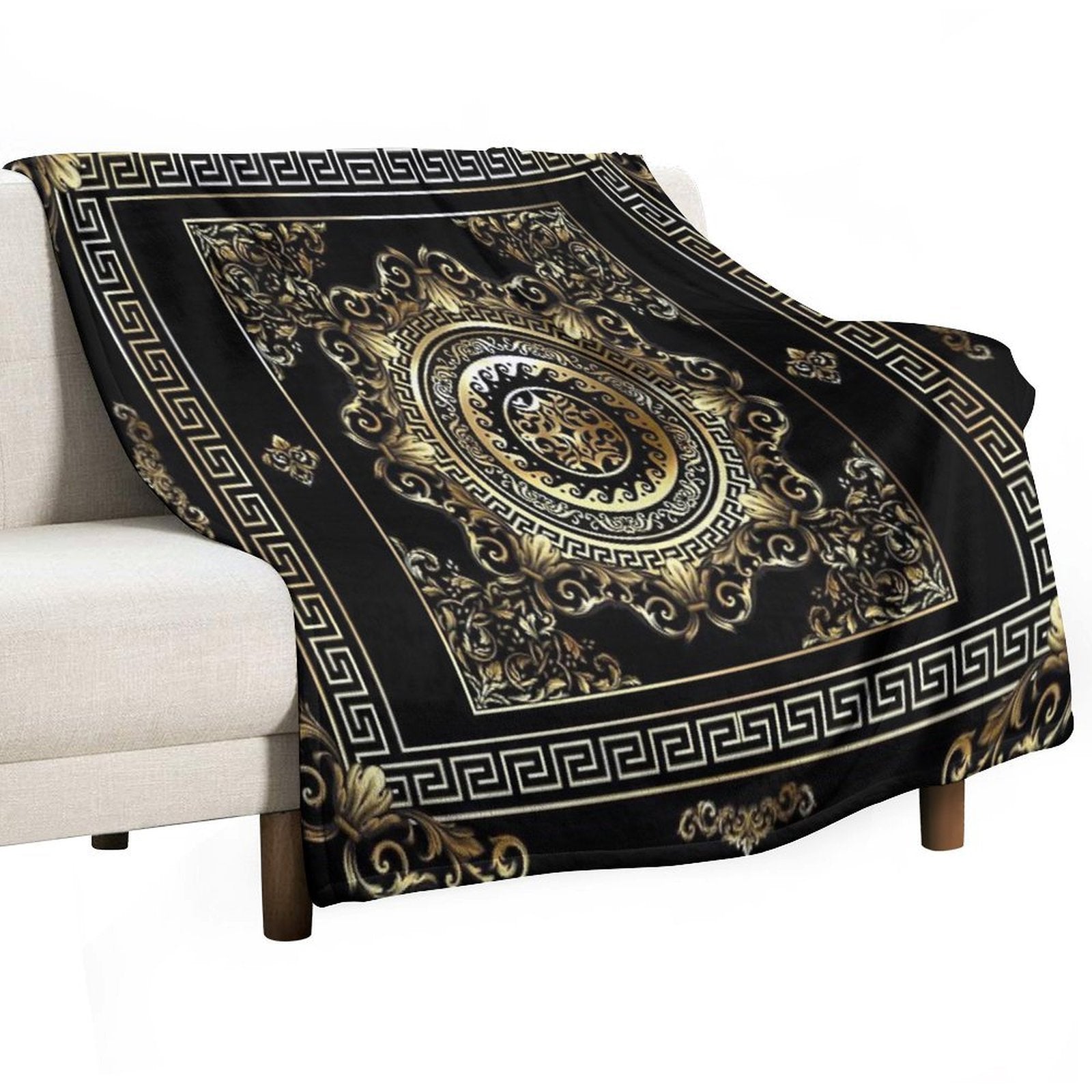 Ornate Baroque Black And Gold Greek Key Border Quick-dry Throw Blanket