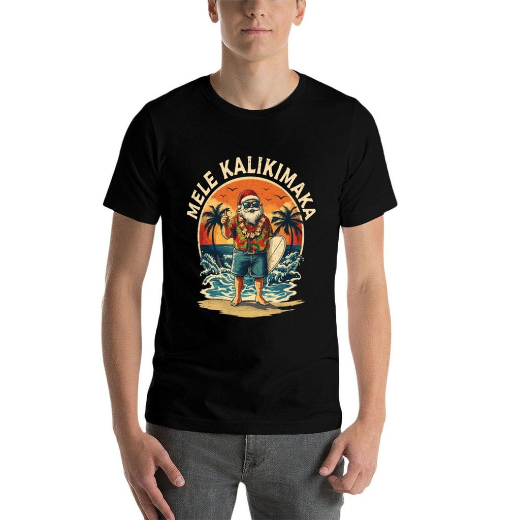 Retro Christmas Surf Mele Kalikimaka Santa Claus Hawaii  Lightweight T-Shirt