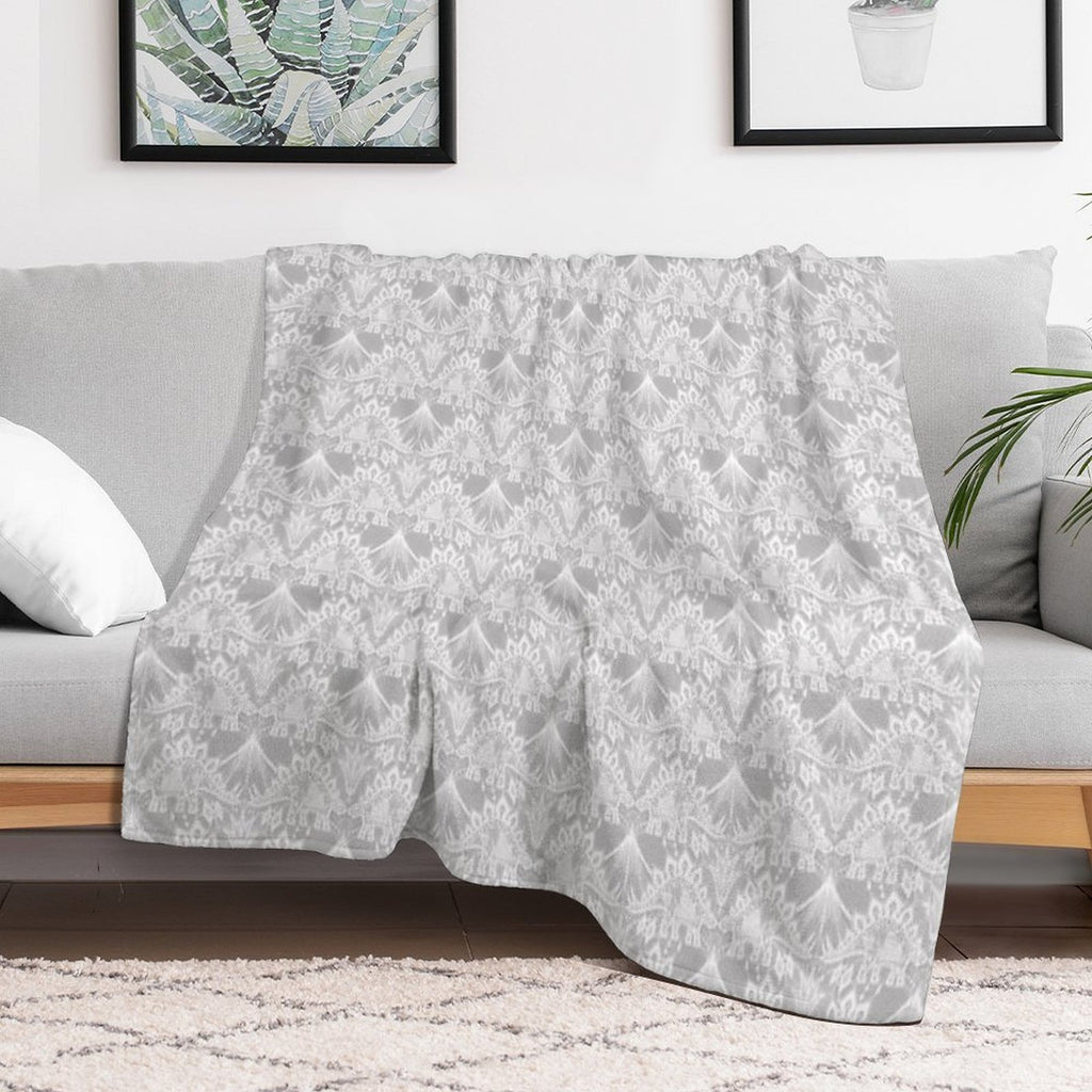 Stegosaurus Lace - White Plush Throw Blanket