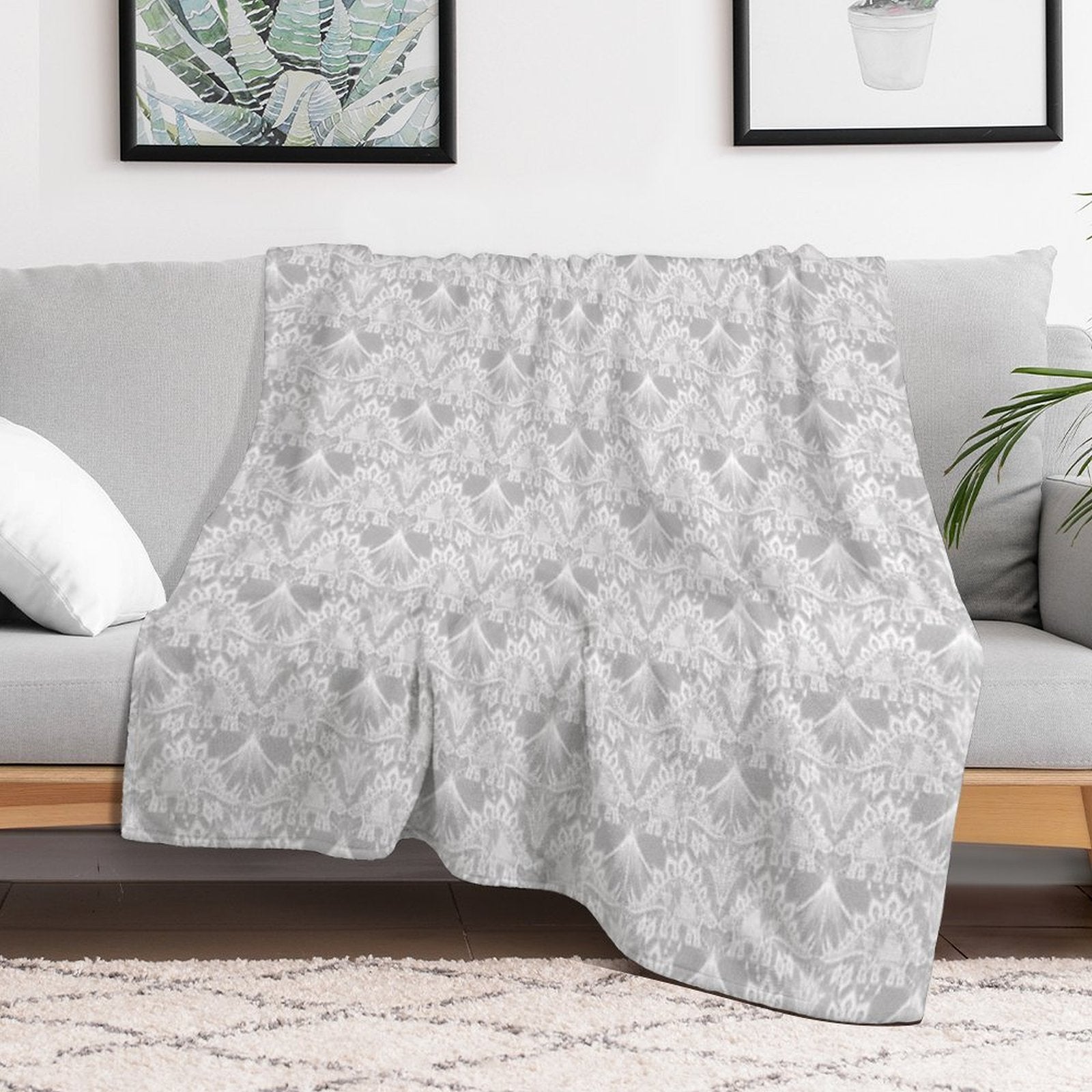 Stegosaurus Lace - White Plush Throw Blanket
