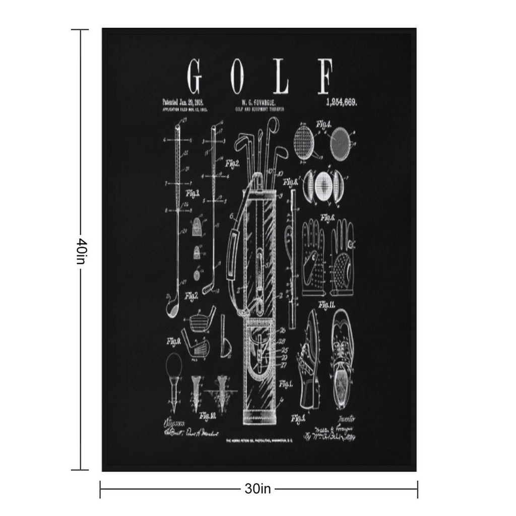 Golf Club Golfer Old Vintage Patent Drawing Print Machine-washable Throw Blanket