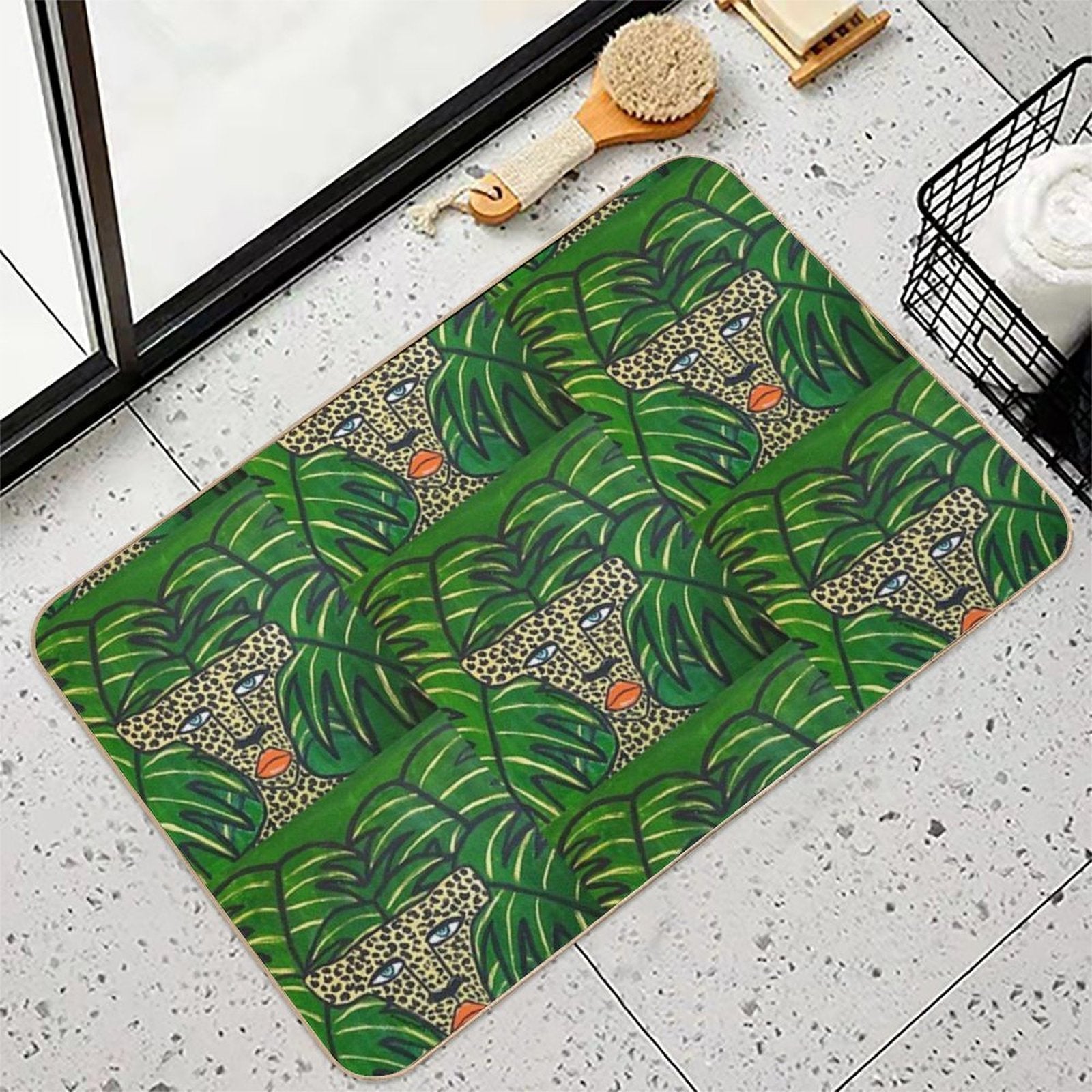 Cheetah On Green Leaves  Toxin-Free Bath Mat