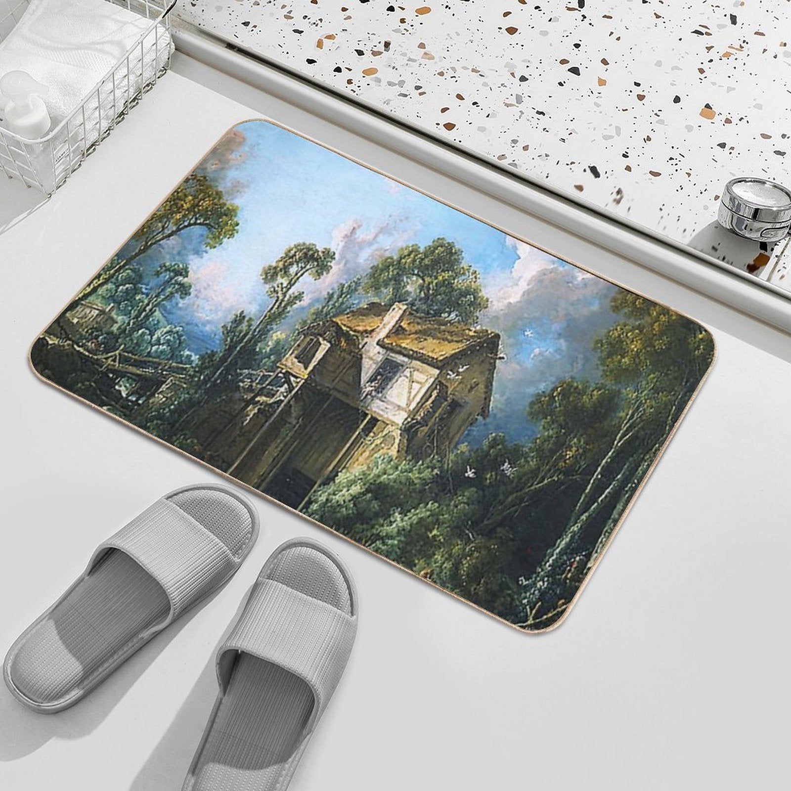 Francois Boucher Mill at Charenton  Fade-Resistant Bath Mat