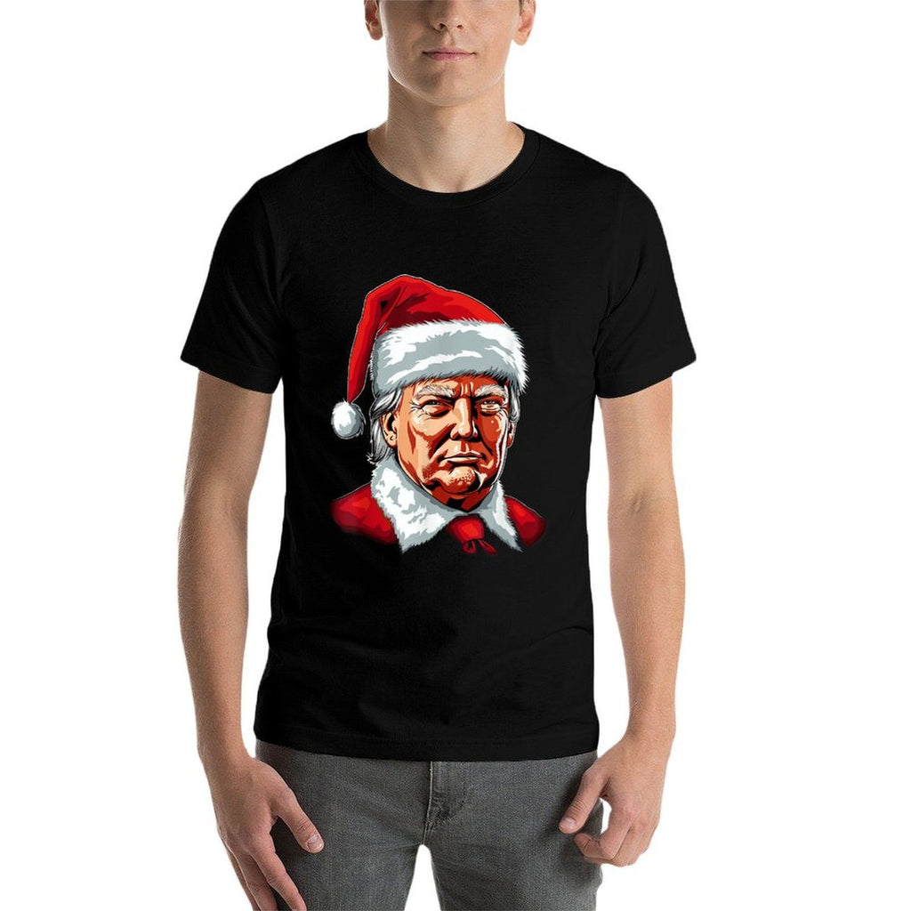 Santa Claus Trump Christmas Art Portrait Graphic Men Women  Rolled Sleeves T-Shirt