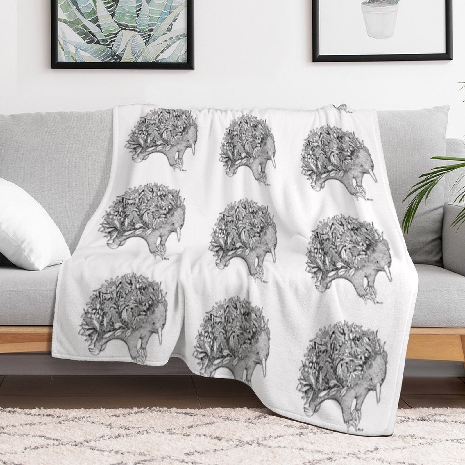 Botanical Echidna Velvety-soft Throw Blanket