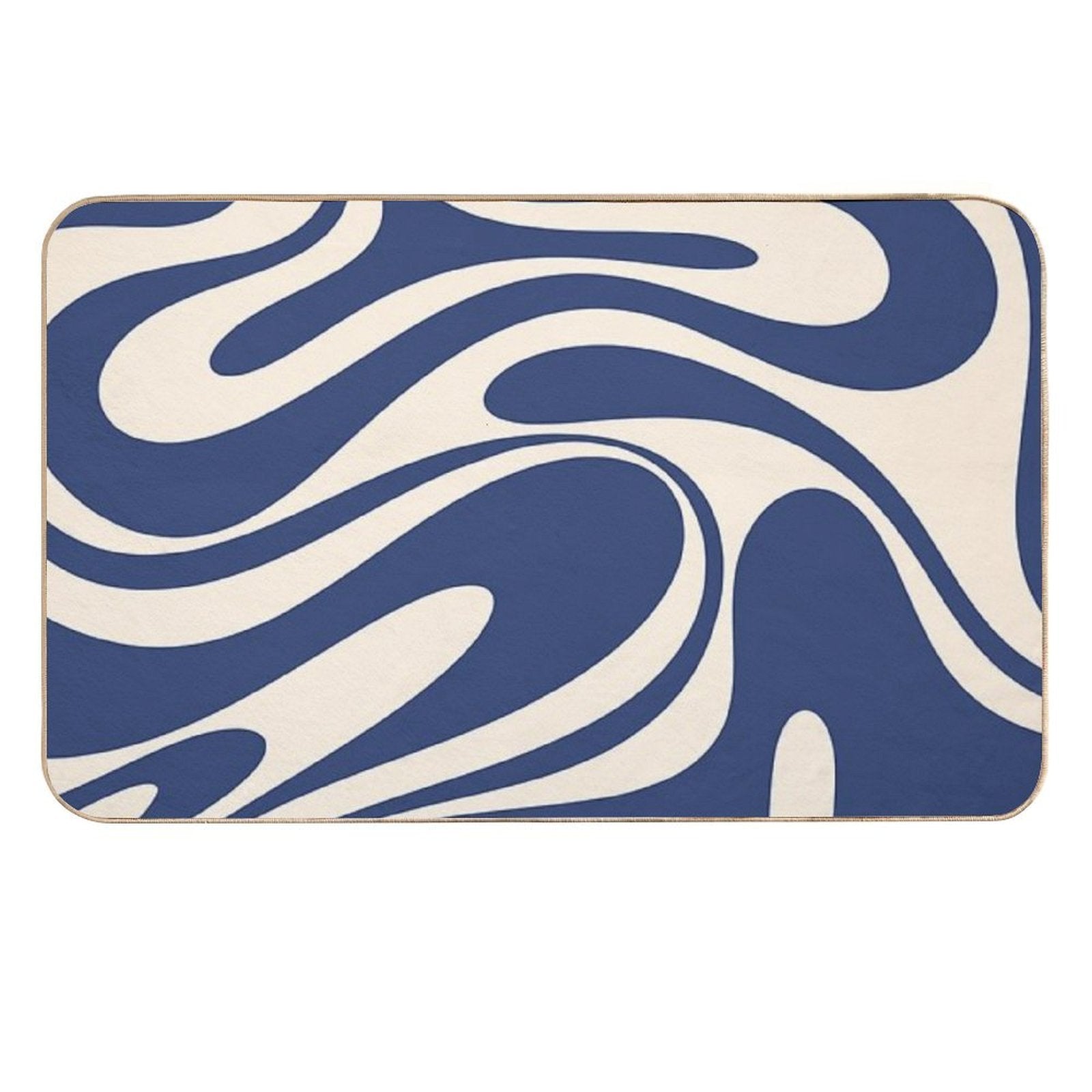 Retro Fantasy Swirl Abstract in Blue And Cream  High-Traffic Bath Mat