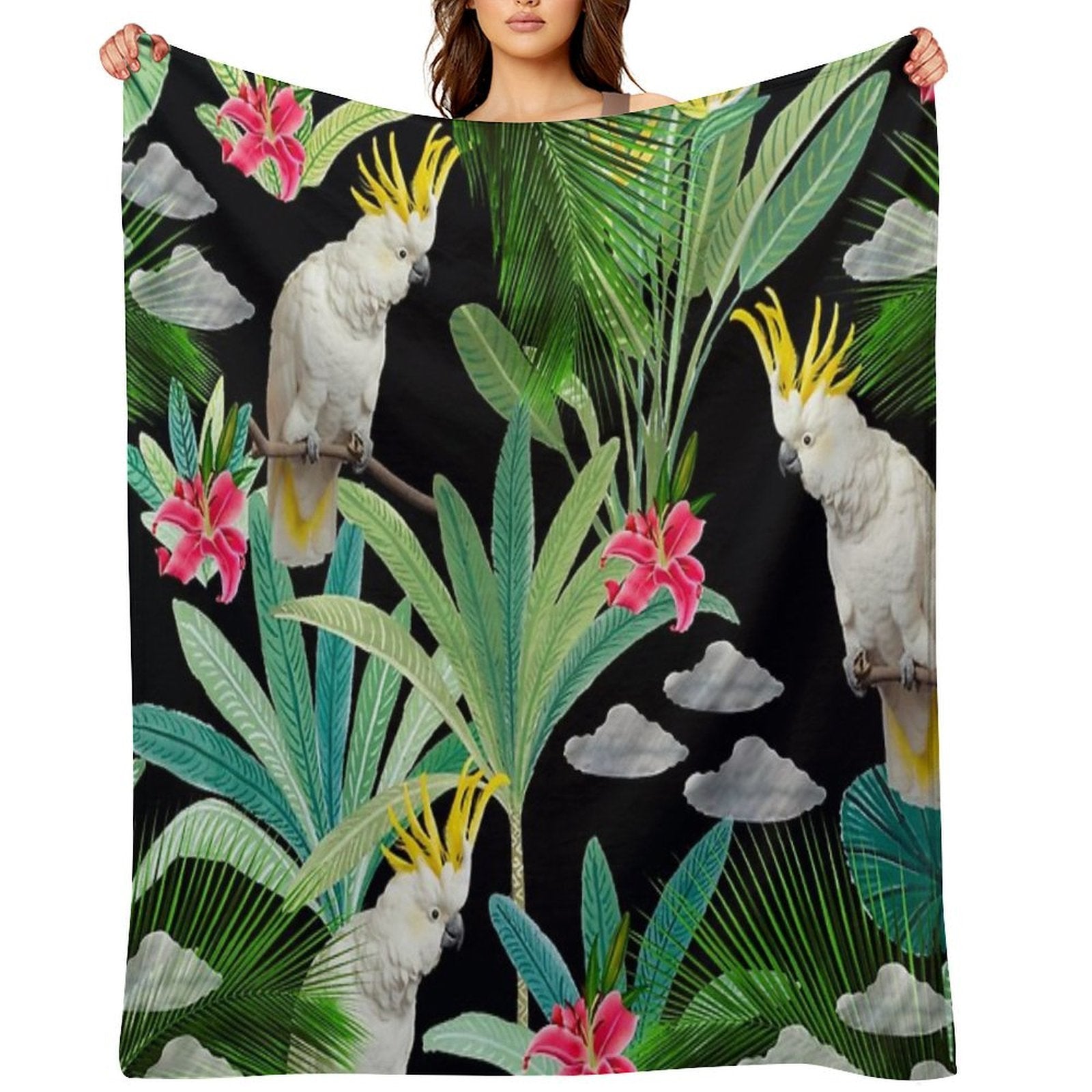 Cockatoo Pattern Sustainable Throw Blanket