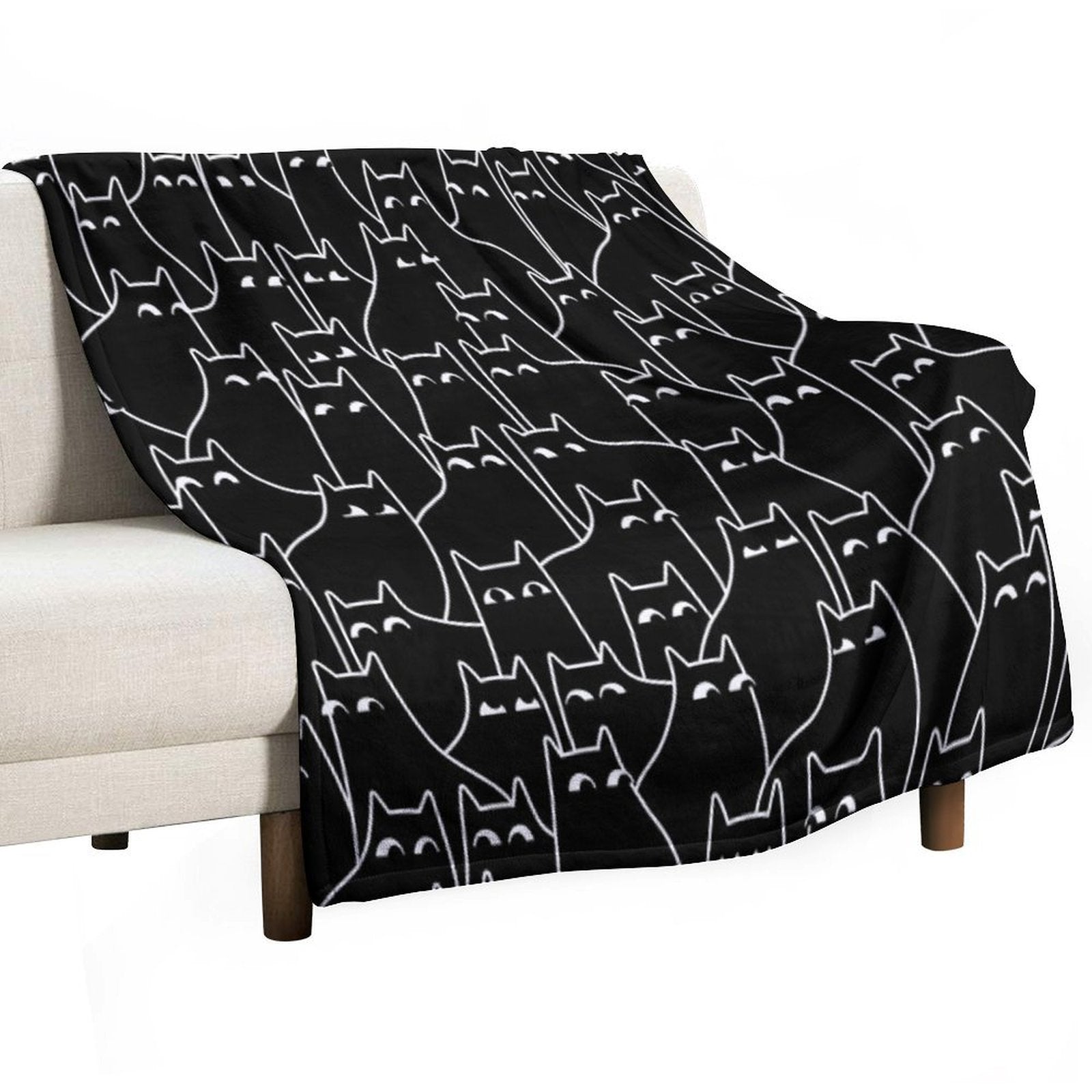 Suspicious Cats (Minimal White Linework Version) Versatility Throw Blanket