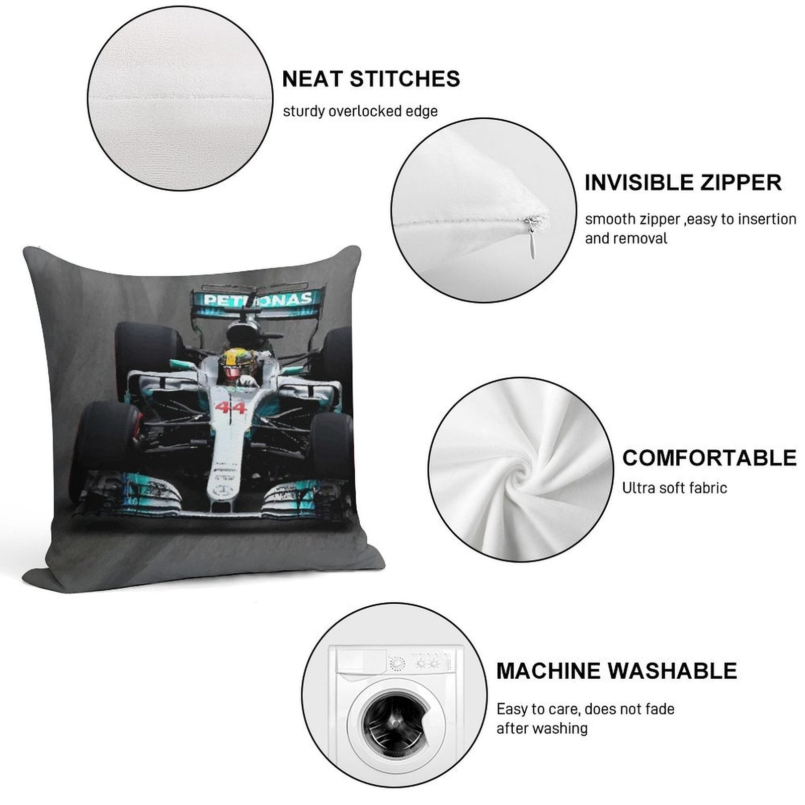 Lewis Hamilton 44 - F1 Soft Shrink-Resistant Throw Pillow