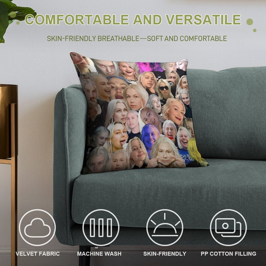 Phoebe Bridgers Face Collage Soft Easy Maintenance Throw Pillow