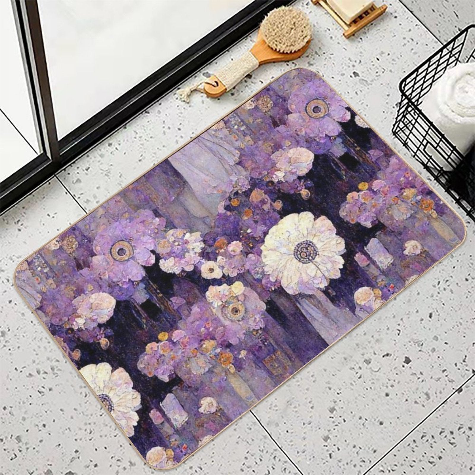 Vibrant Violet Blooms  High-Traffic Bath Mat