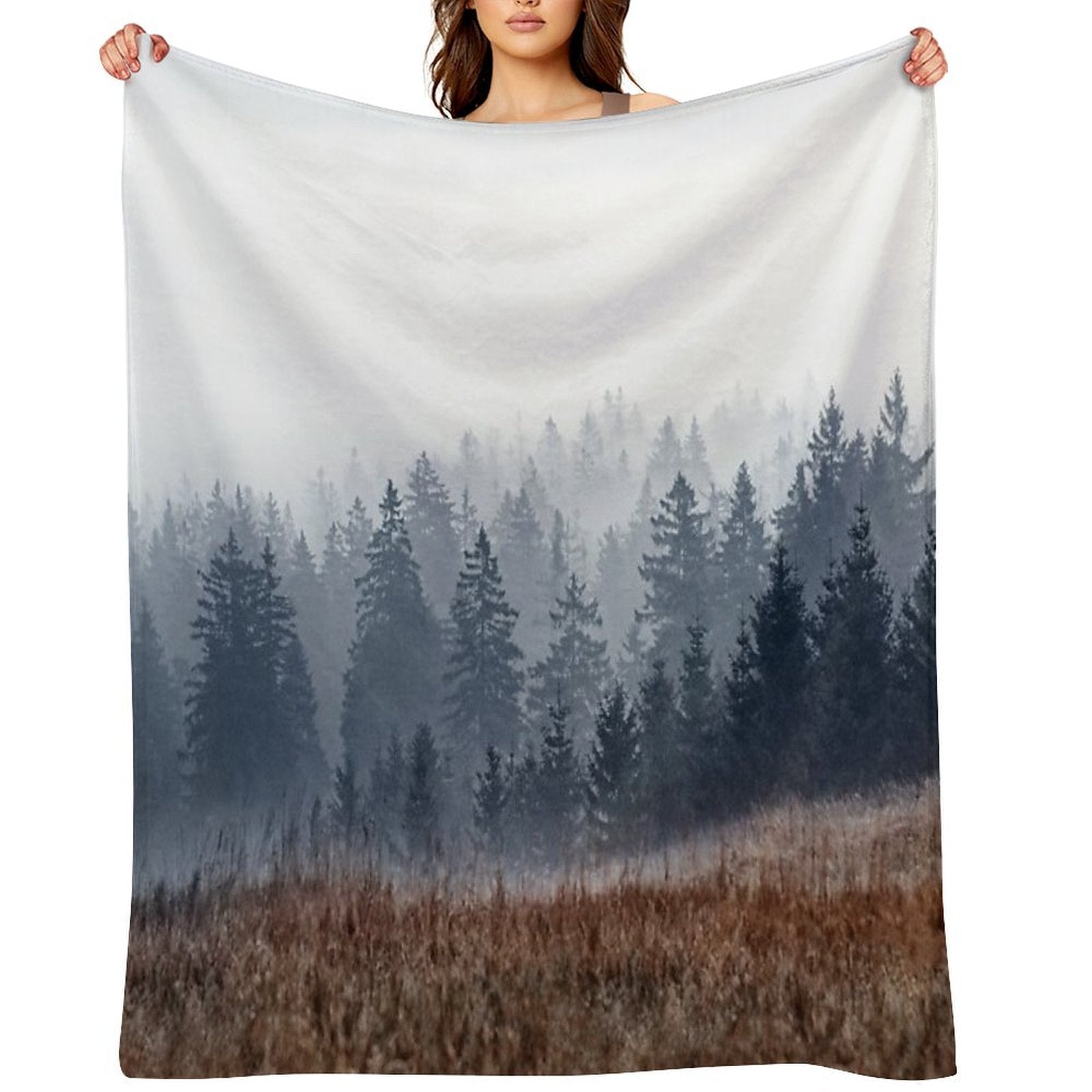 Lost In Fog  Misty Morning Landscape Autumn Wilderness Forest Waves With Cascadia Trees Covered In Fog Travel-friendly Throw Blanket