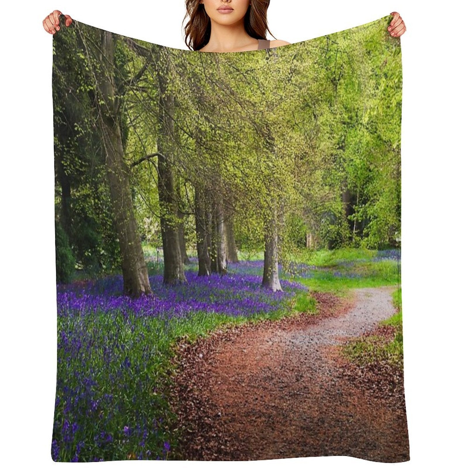 Spring Bluebell Woodland Walk Premium Throw Blanket