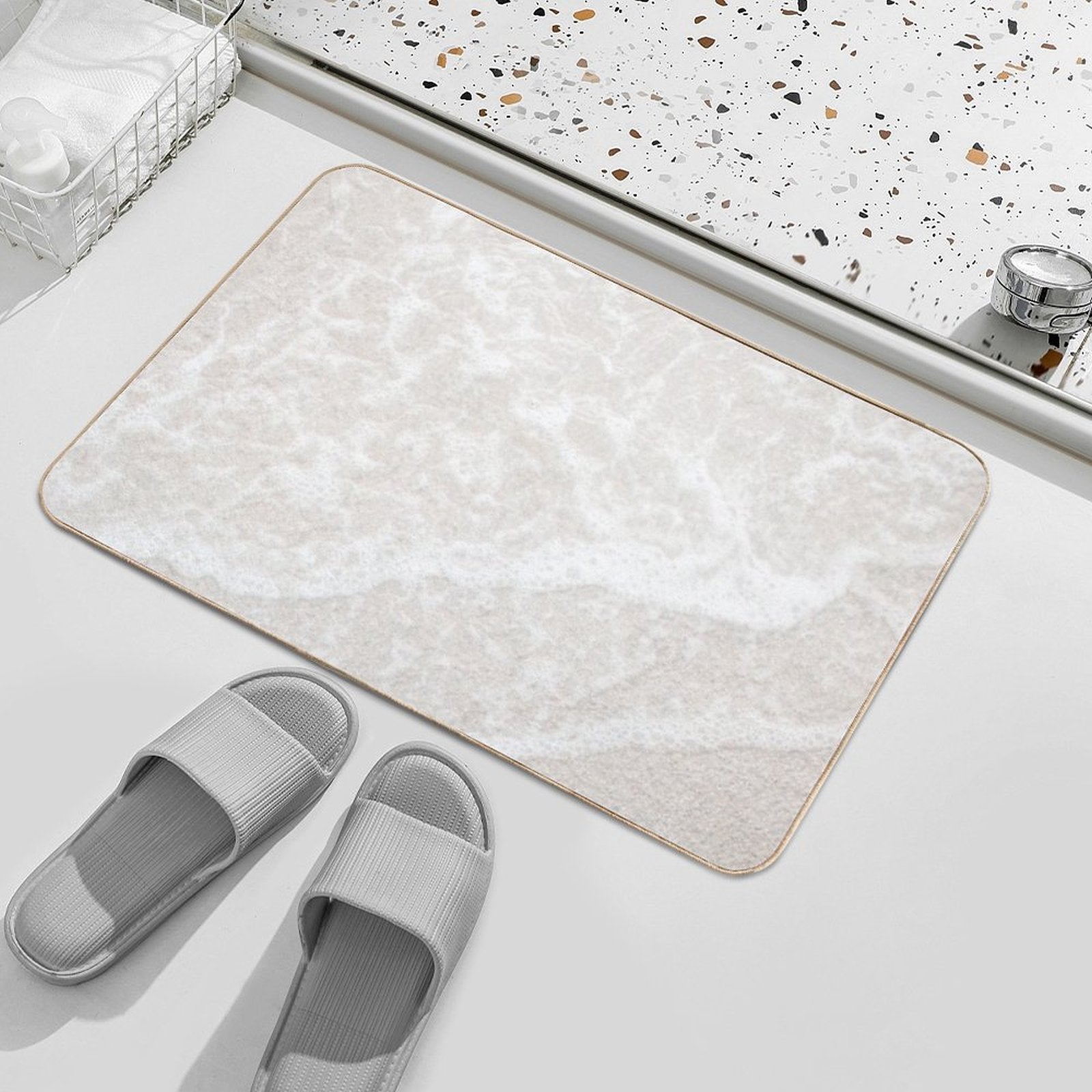 Beige And White Sand Beach  Long-Lasting Bath Mat