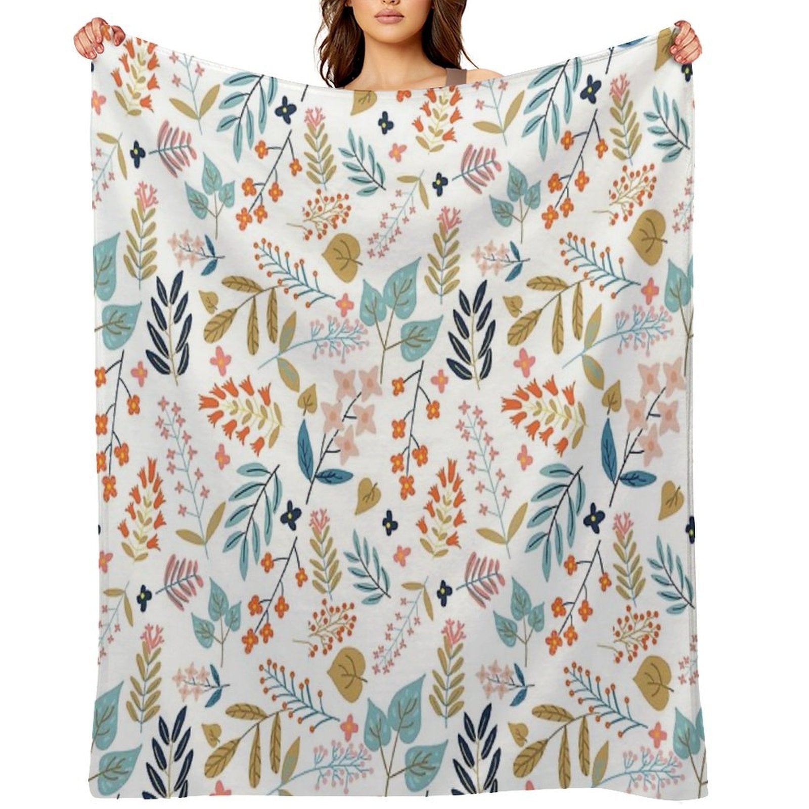 Botanical Harmony  Floral Vintage Plants Colorful Leaves  Autumn Spring Nature Bohemian Chic Shrink-resistant Throw Blanket