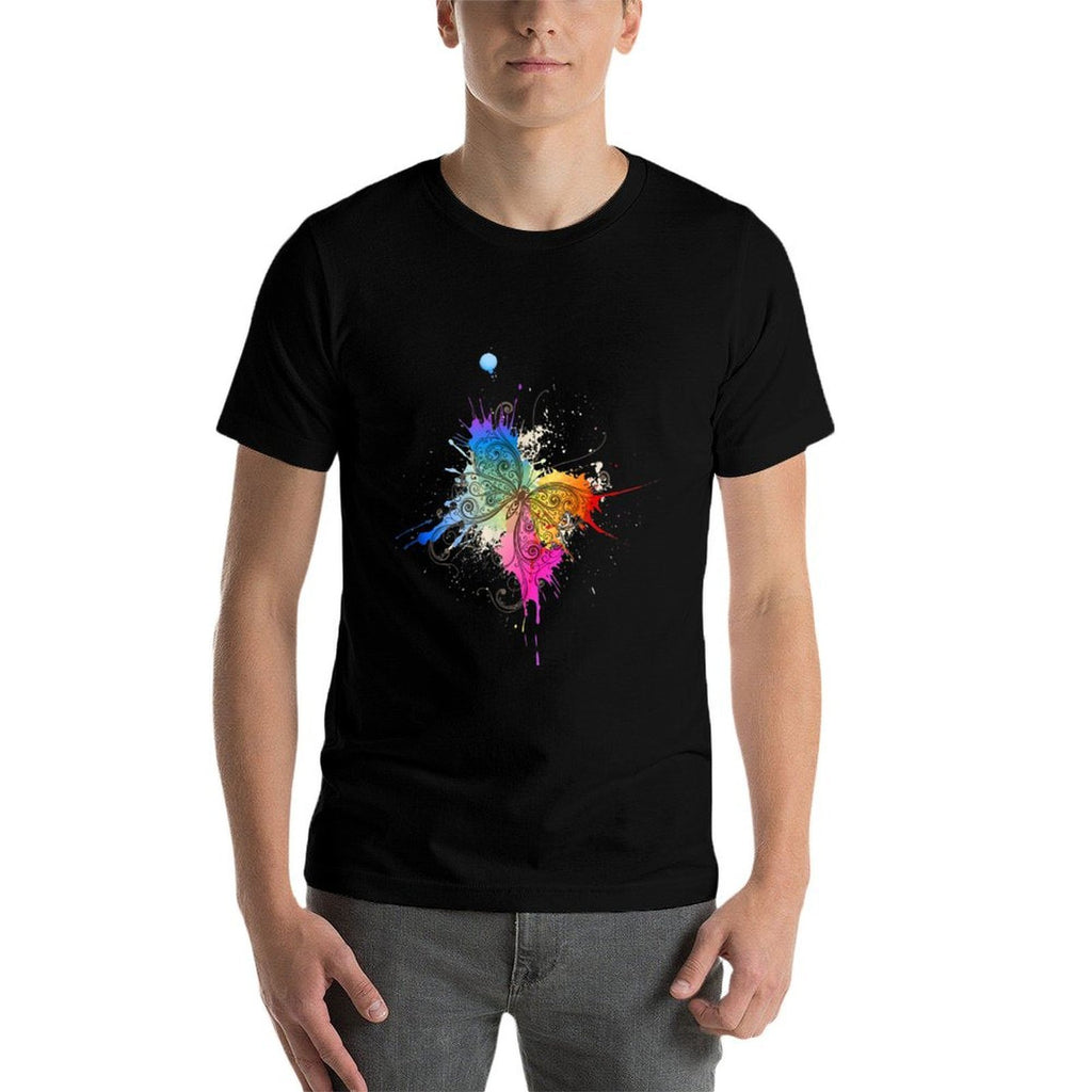 Colorful, Abstract Butterfly Artwork Design  Ribbed Collar T-Shirt