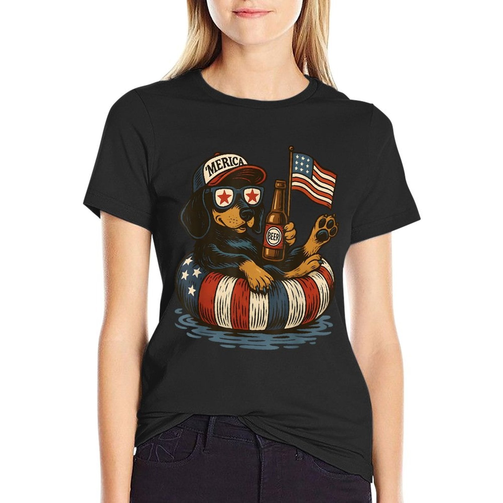 Dachshund 4th of July America Dachshund Patriotic Dog Lovers  Slim-fit Cut T-Shirt