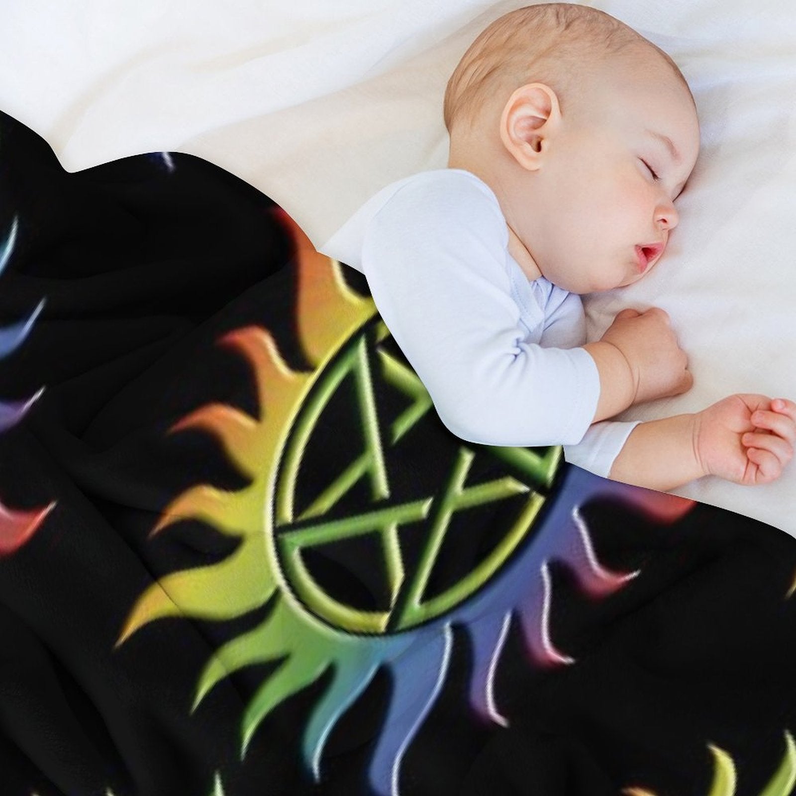 Rainbow Anti Possession Tattoo Travel-friendly Throw Blanket
