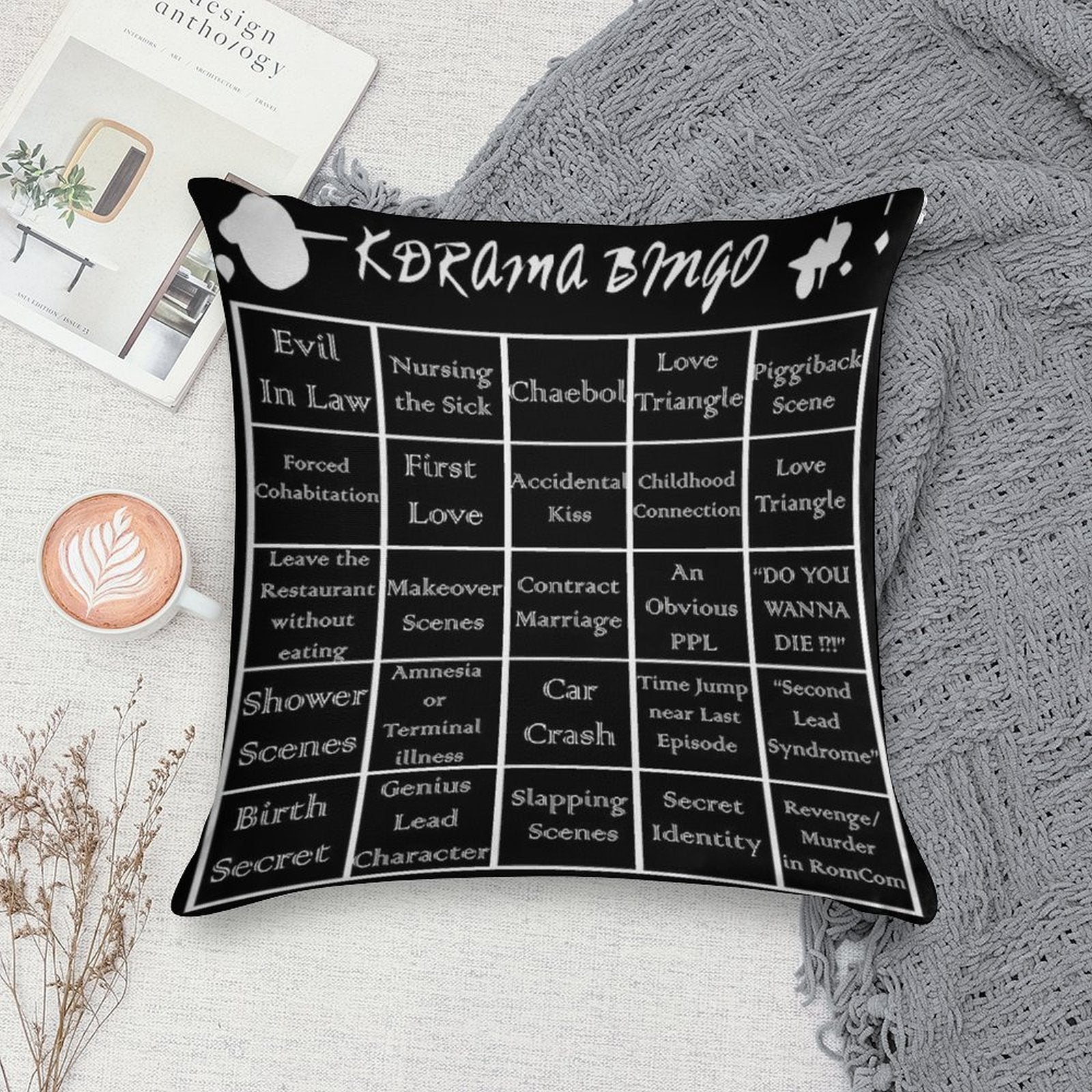 Korean Drama Bingo Soft Home Decor Throw Pillow