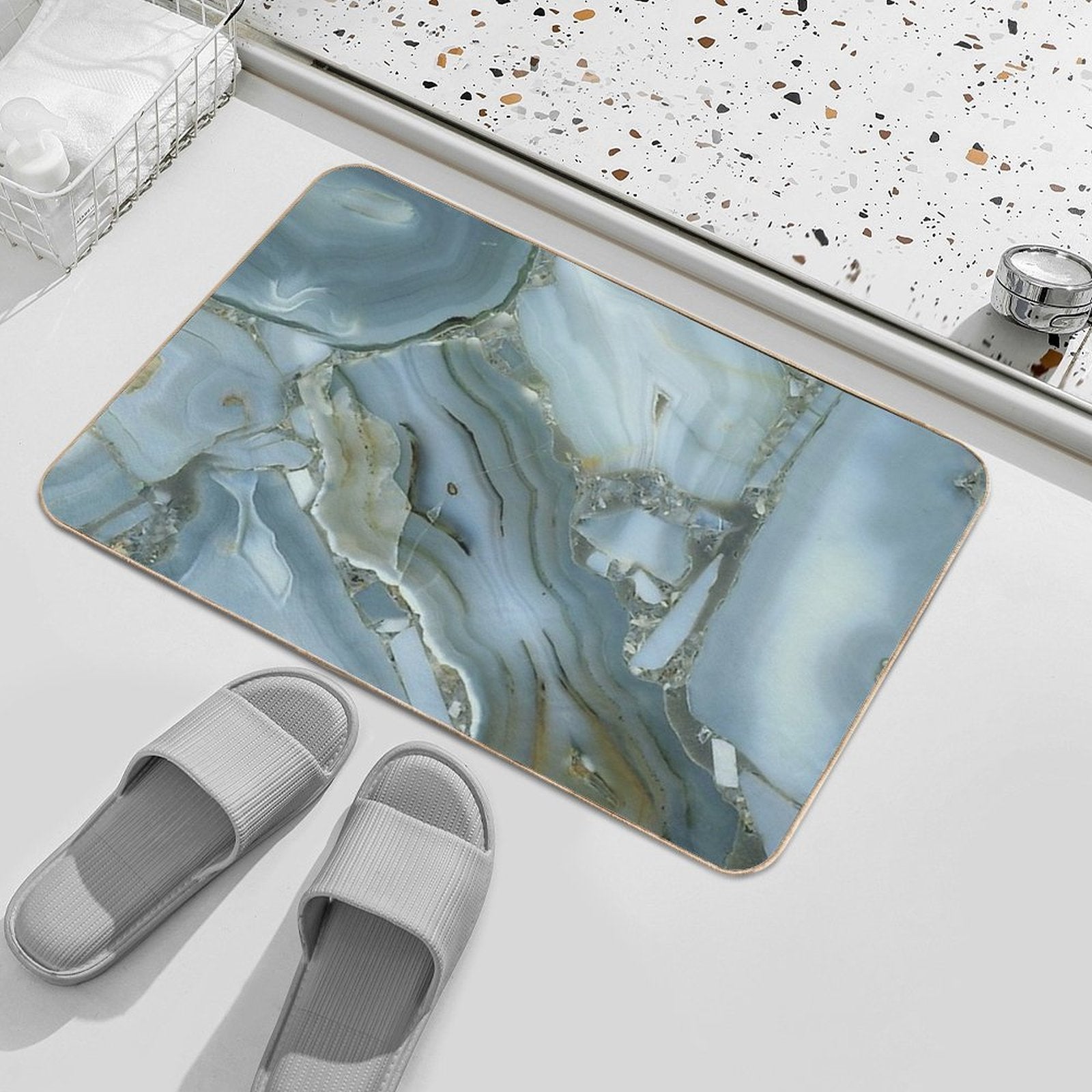 Preppy Minimalist Grey Slate Blue Marble  Easy Maintenance Bath Mat