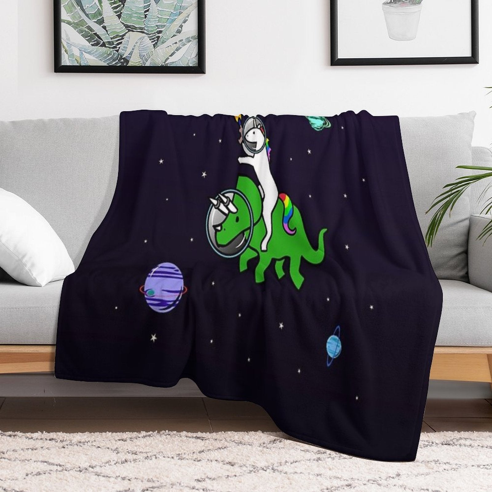 Unicorn Riding Triceratops In Space Multi-functional Throw Blanket
