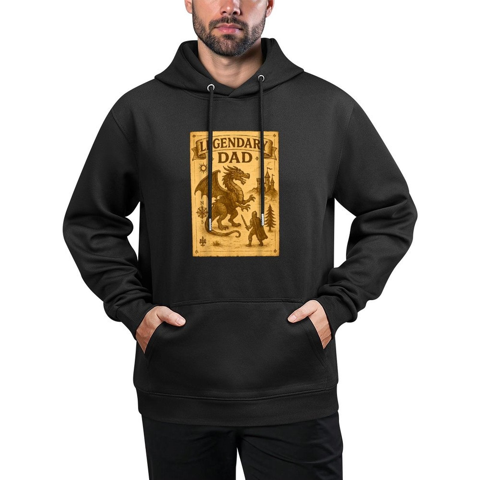 Legendary Dad Fathers Day Vintage Medieval Fantasy Dragon Pilling-Resistant Hoodie