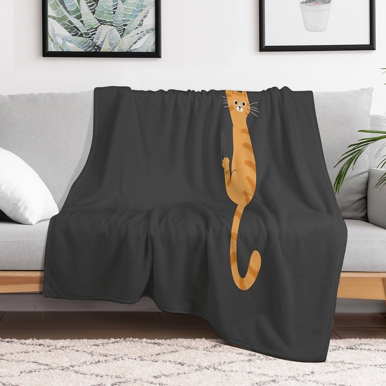 Orange Tabby Cat Hanging On  Funny Striped Cat Velvety-soft Throw Blanket