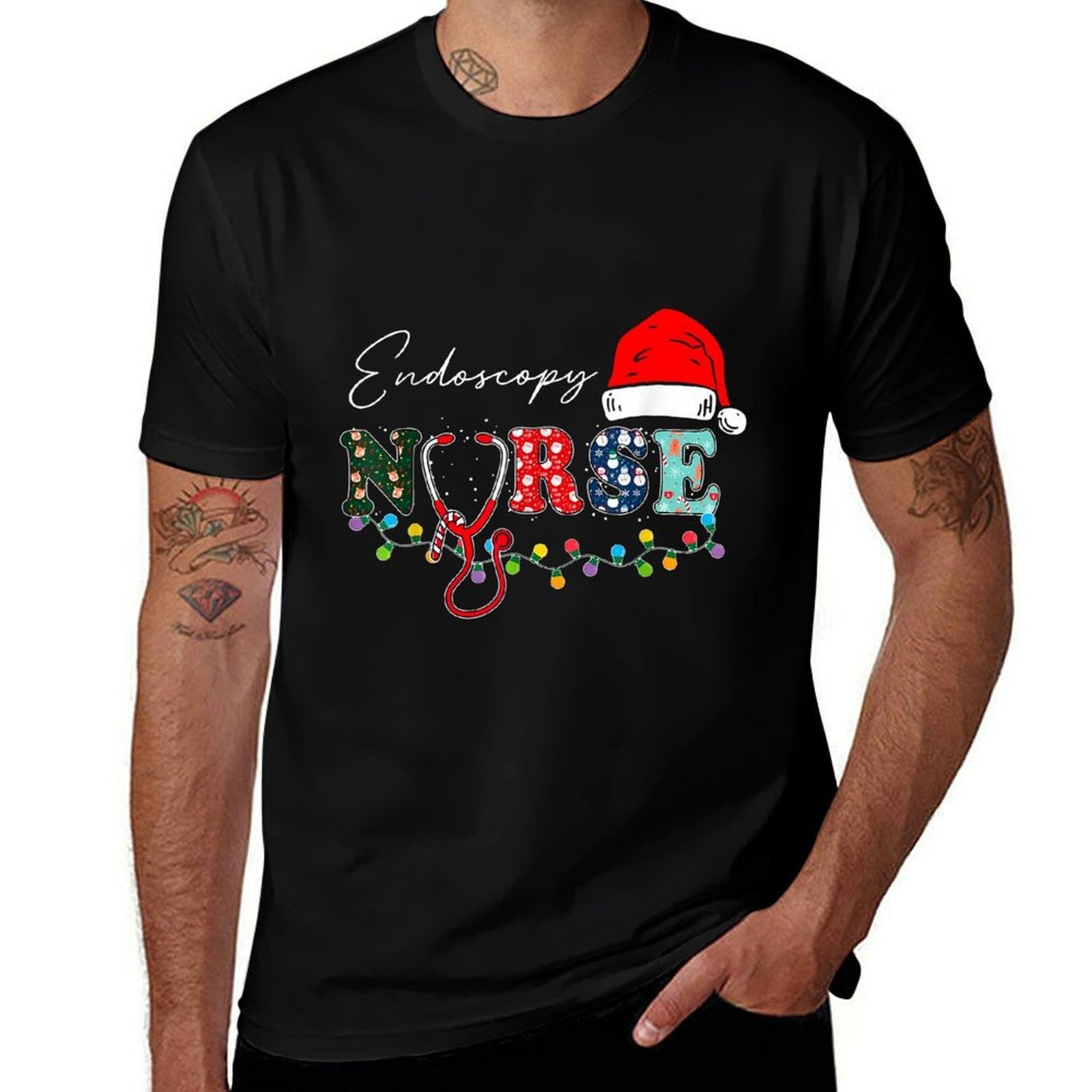 Endoscopy Nurse Santa Hat Christmas Lights Endo Nursing  Oversized Silhouette T-Shirt