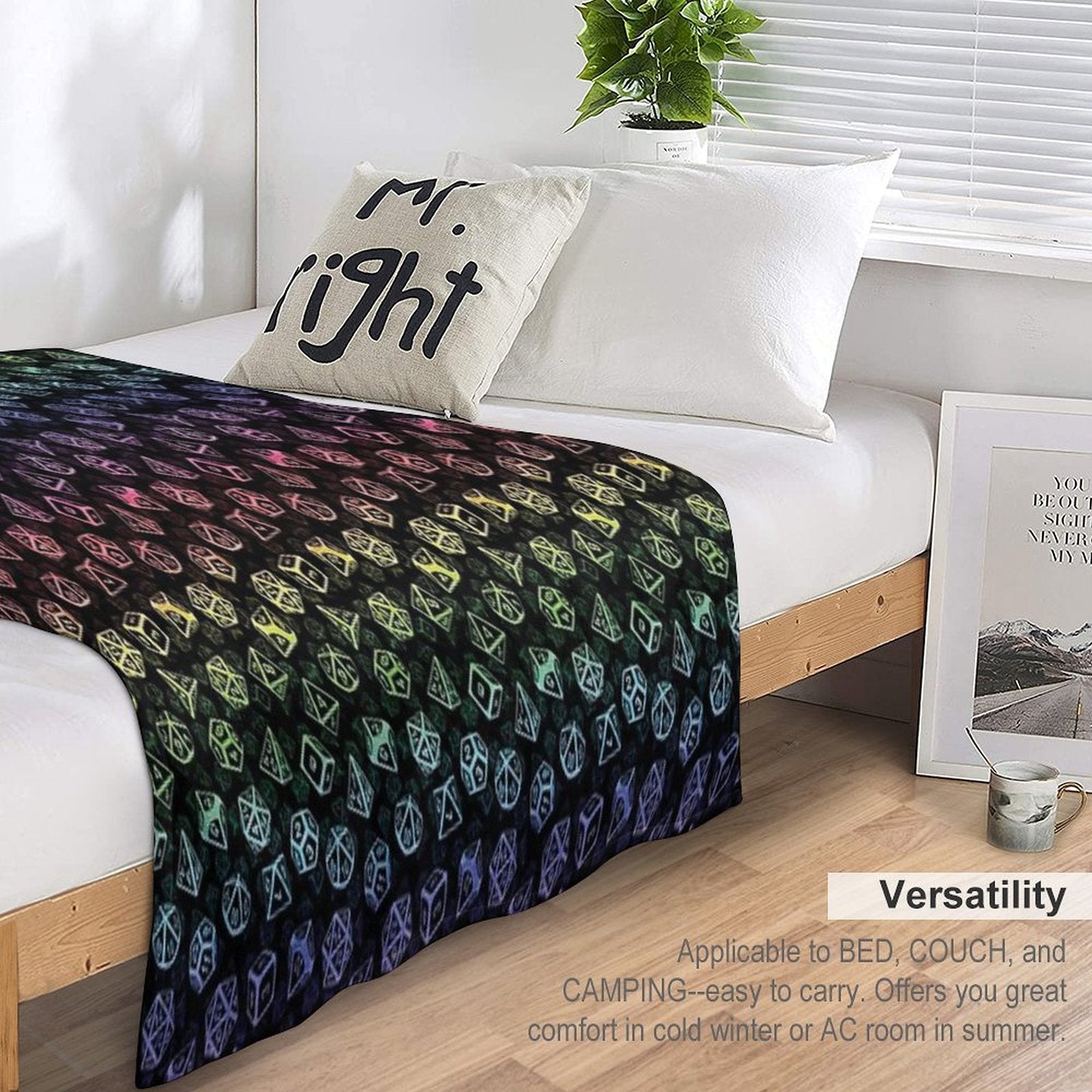 D20 Dice Set Pattern (Rainbow) Versatility Throw Blanket