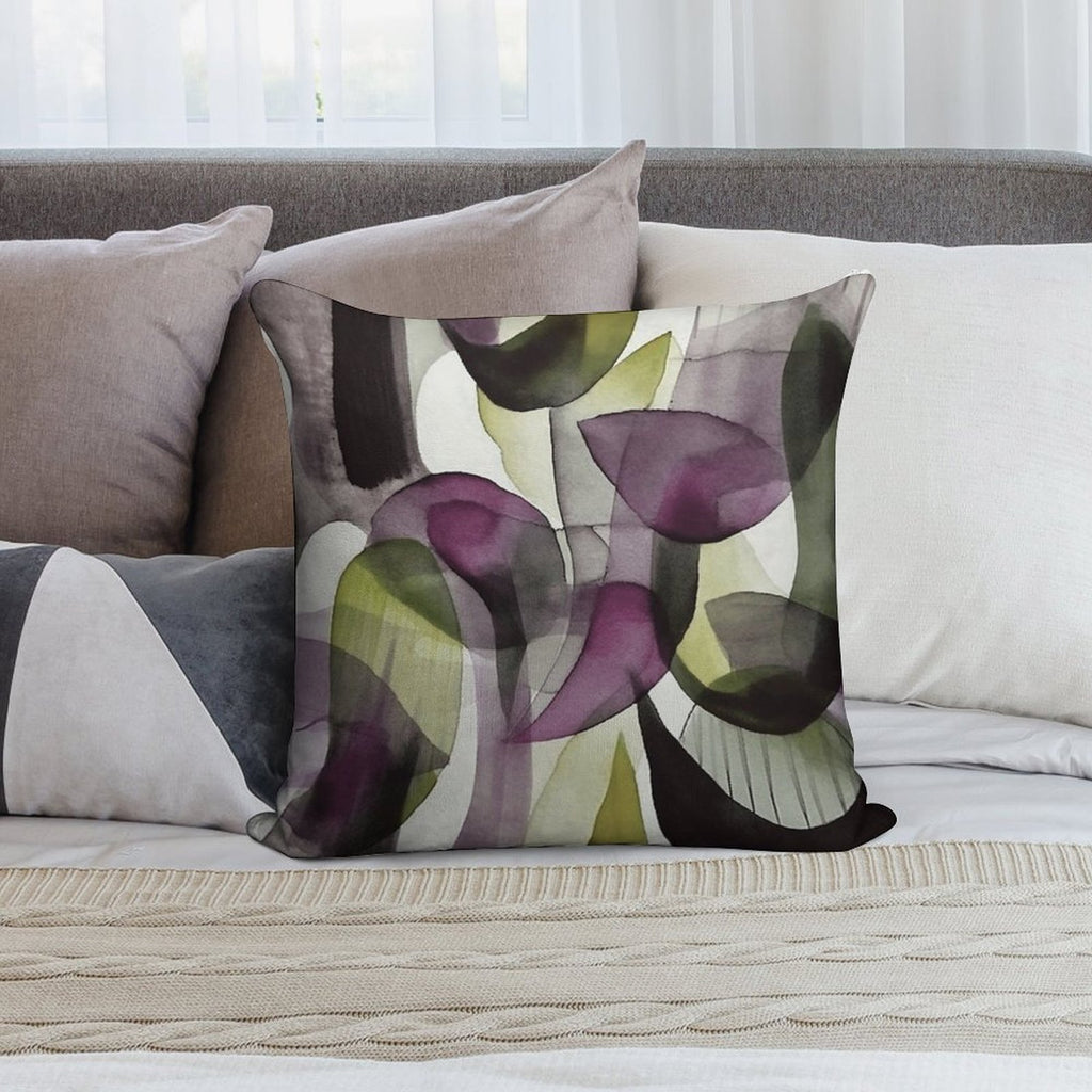 Abstract Watercolor in Purple And Green Soft Shrink-Resistant Throw Pillow