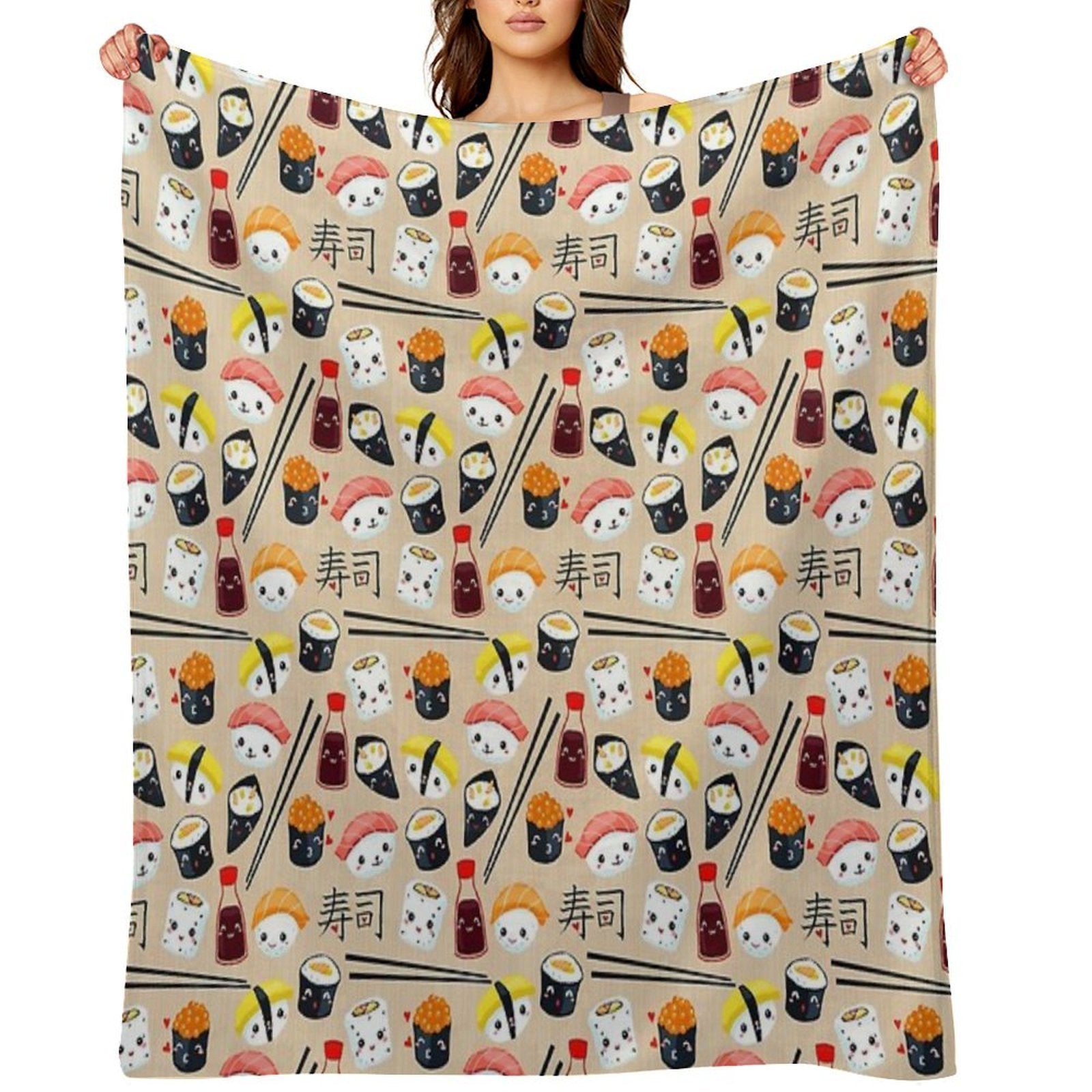 Kawaii Sushi Anti-pilling Throw Blanket