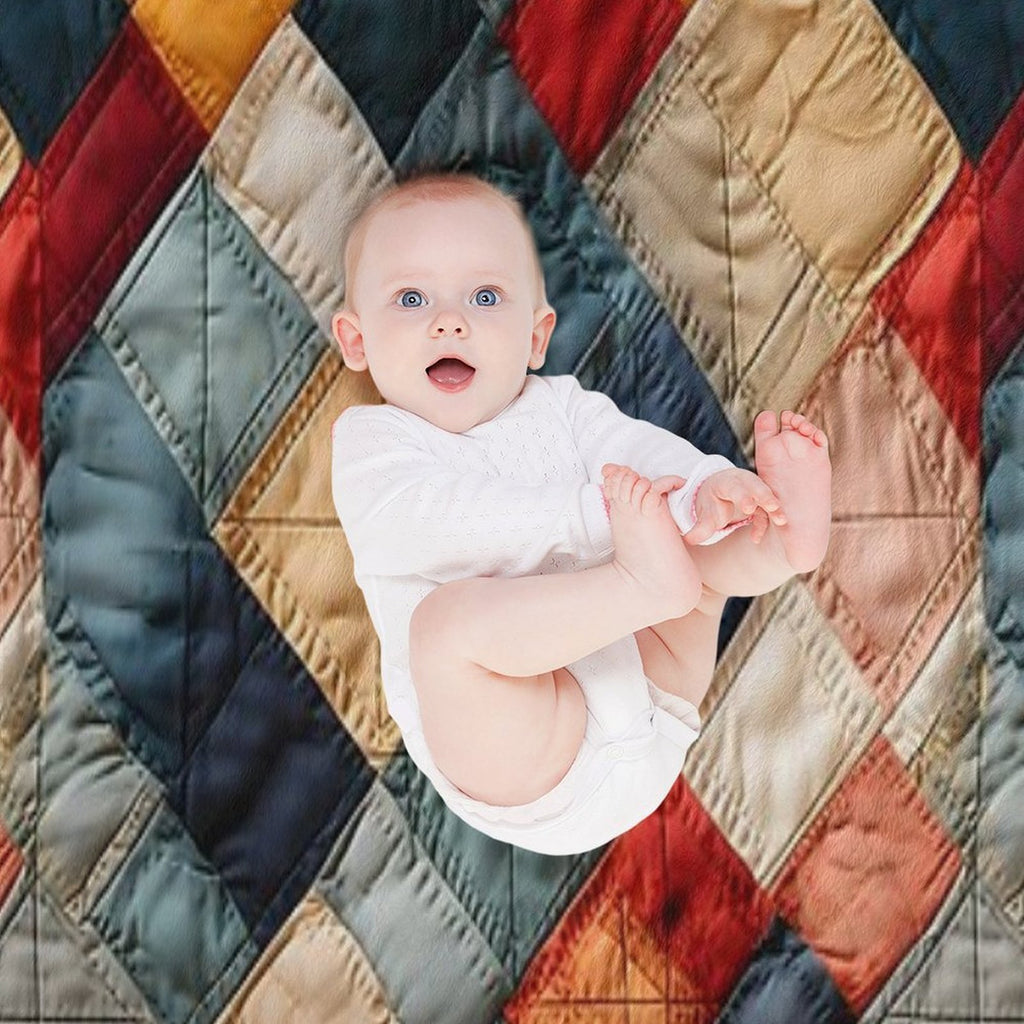 Retro Geometric Distressed Patchwork Pattern All-season Throw Blanket