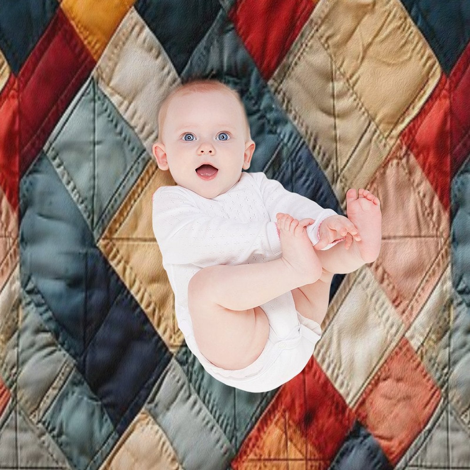 Retro Geometric Distressed Patchwork Pattern All-season Throw Blanket