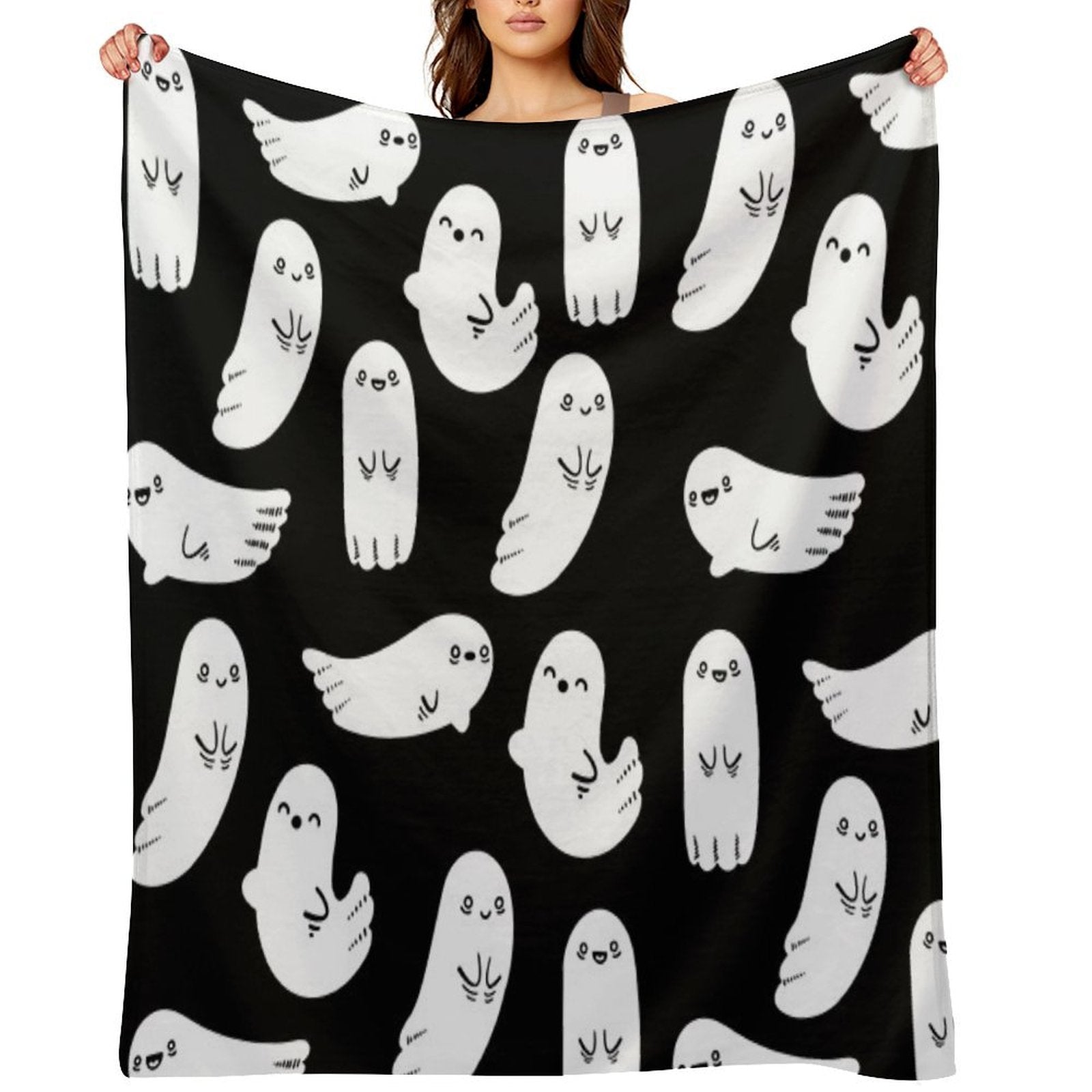Cute And Spooky Black And White Ghosts Eco-conscious Throw Blanket