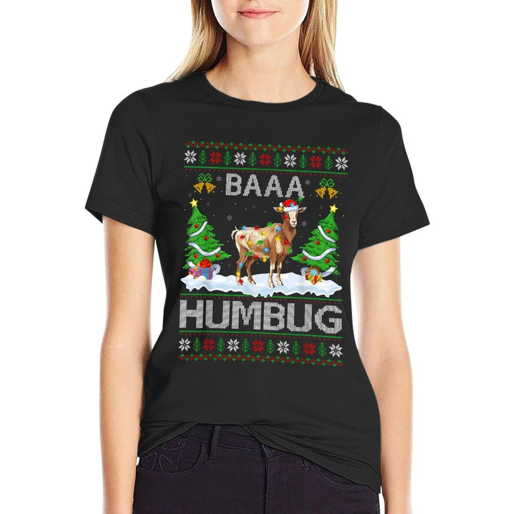 Baaa Humbug Ugly Goat Christmas - Unisex-Adults  Kids - Black - Small - - Polyester - Christmas-Themed  Lightweight T-Shirt
