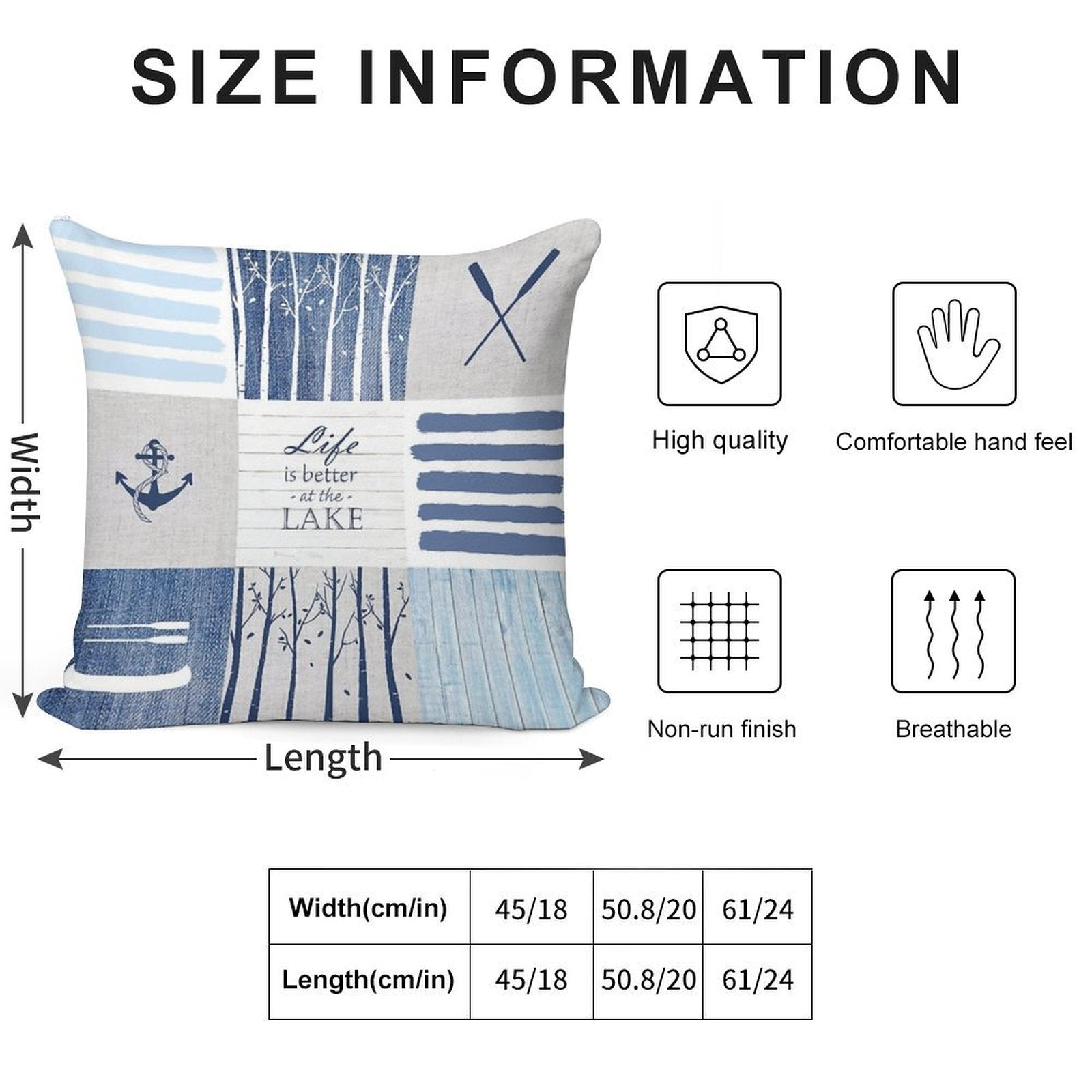 Life Is Better at The Lake Patchwork Soft Fade-Resistant Throw Pillow
