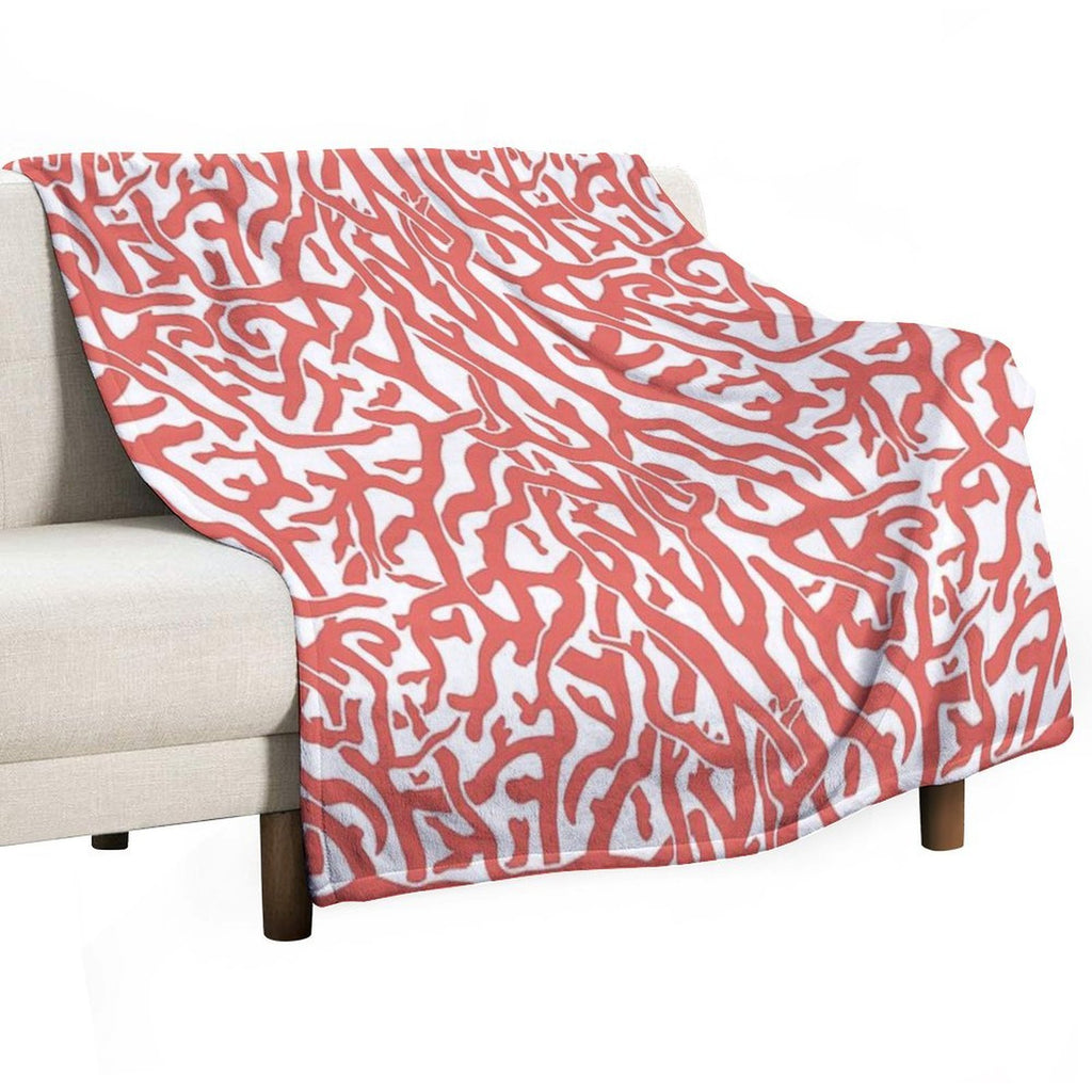 Coral Reef Pattern  Reddish Coral White Coastal Beach House Premium Throw Blanket