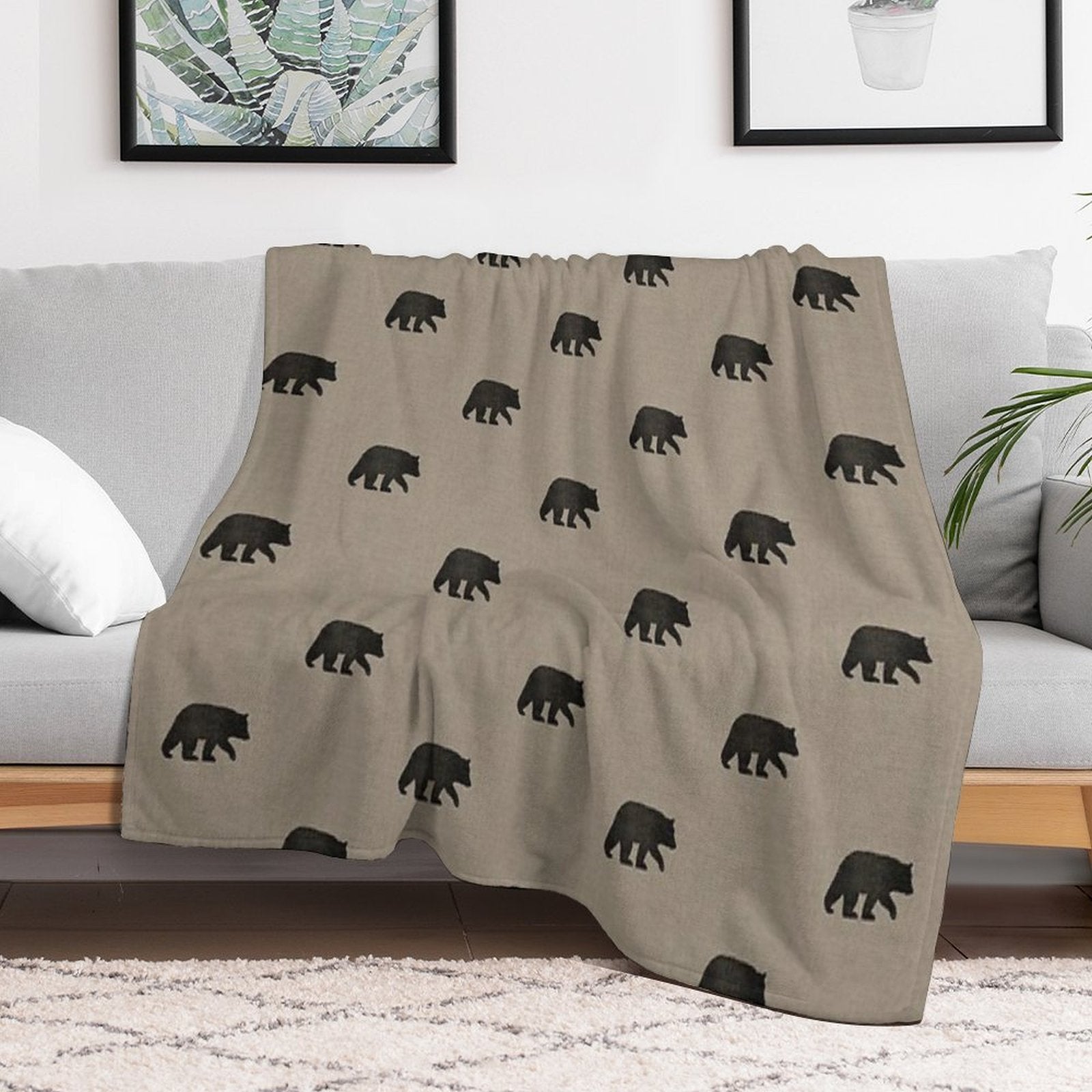 Black Bear Silhouette(s) Wrinkle-free Throw Blanket