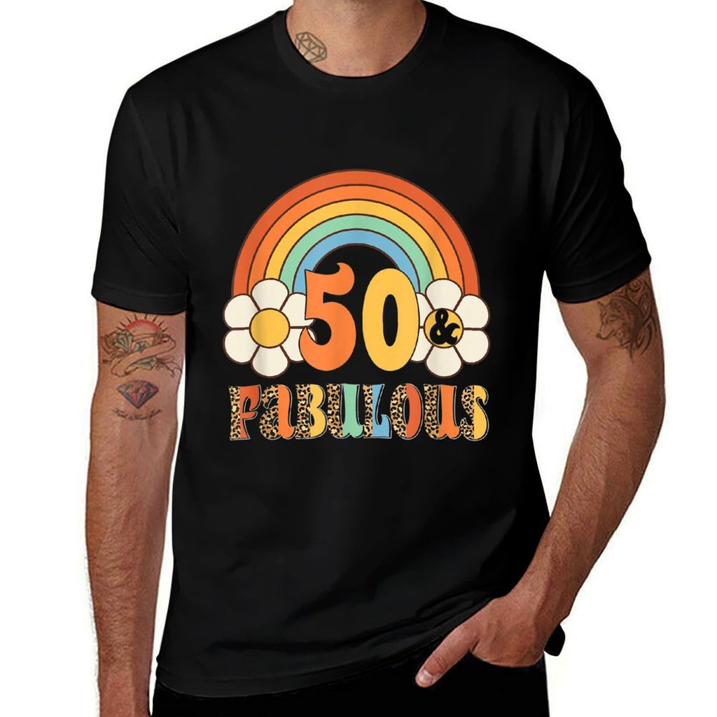 Boho Leopard Rainbow 50 &amp; Fabulous Vintage 50th Birthday  Easy-care T-Shirt
