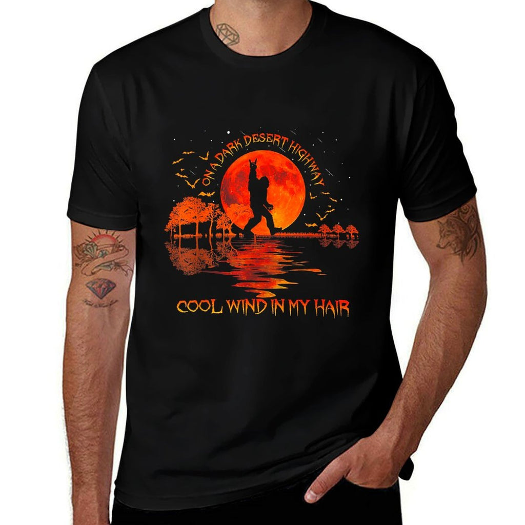 Bigfoot On A Dark Desert Highway Hand Rock And Roll  Slim-fit Cut T-Shirt