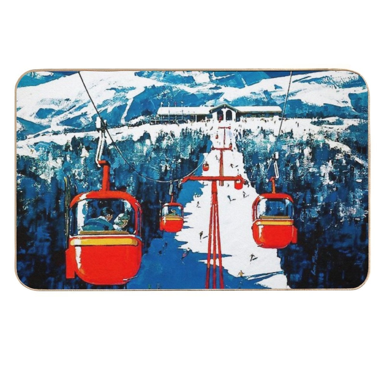 Vintage Gondola Winter Travel Ski Poster  Repositionable Bath Mat