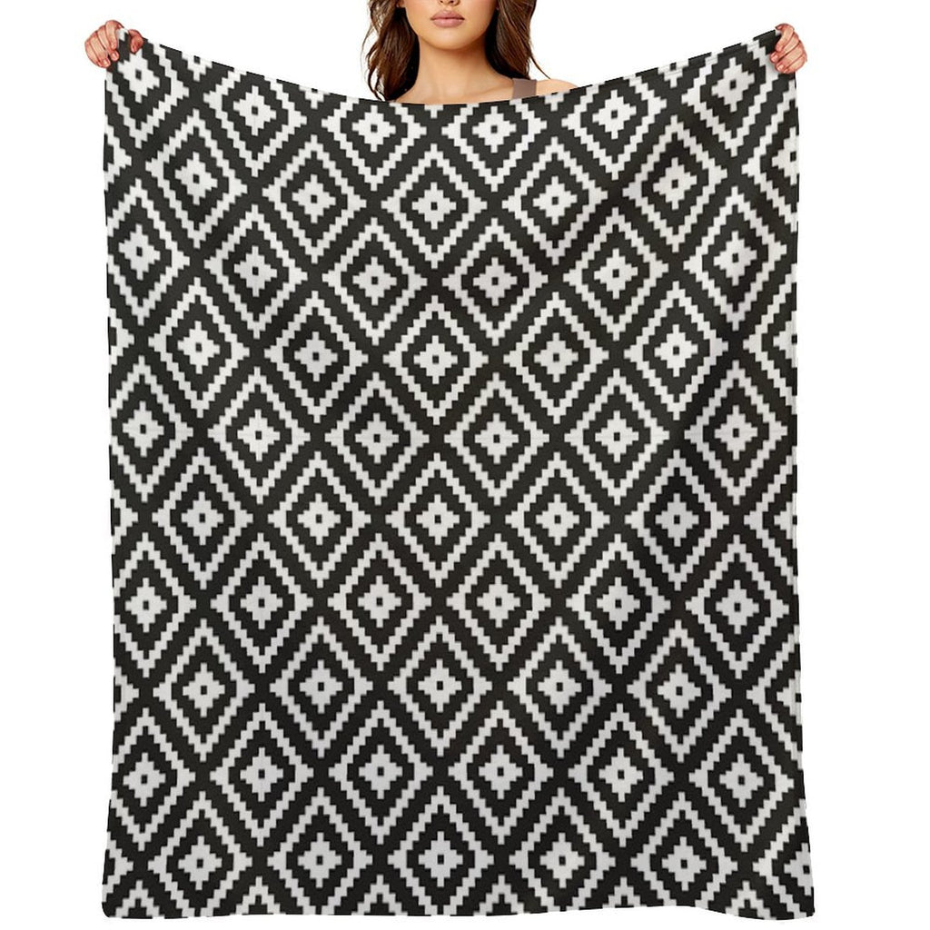 Aztec - White on Black Velvety-soft Throw Blanket