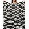 Aztec - White on Black Velvety-soft Throw Blanket