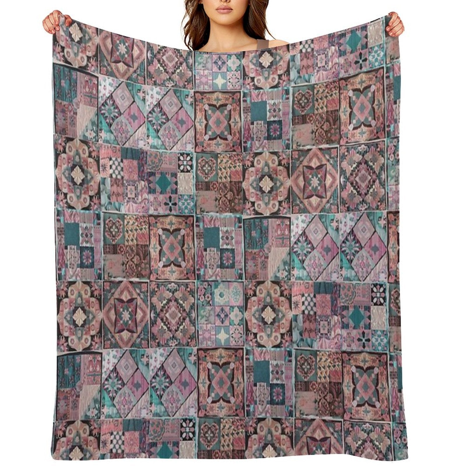 Whimsigoth Quilt Pattern 2025 Vintage (Trans Flag Version)  Stickers Decals DIY CRAFTS Machine-washable Throw Blanket