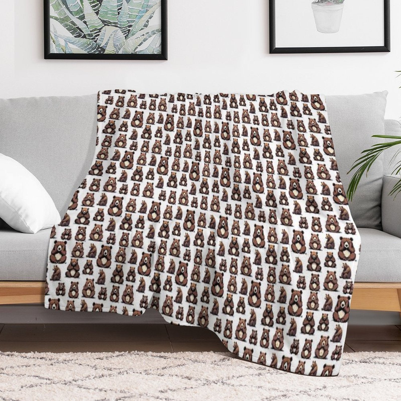 Bear's Thoughtful Pose Pattern 4 Plush Throw Blanket